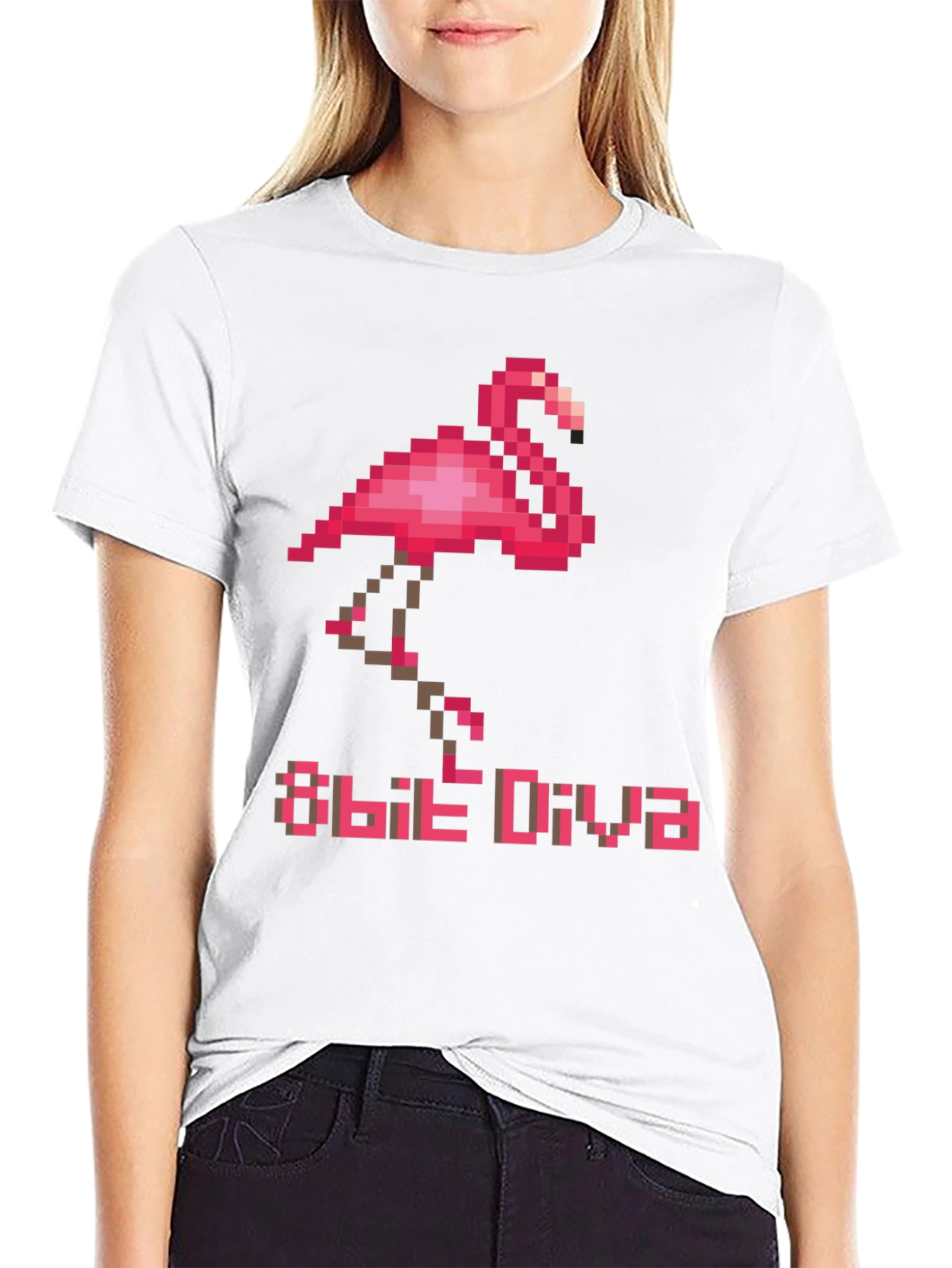 8-Bit Diva Flamingo T-Shirt - Retro Pixel Art