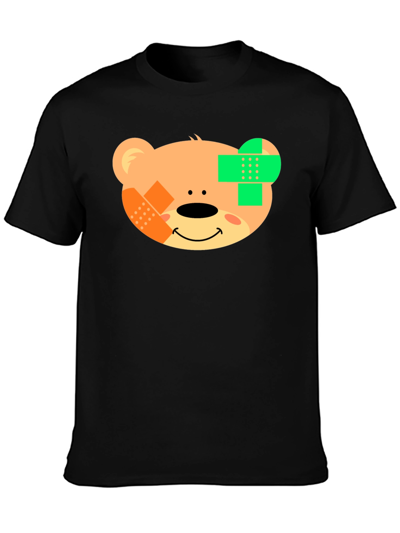 Cute Teddy Bear Bandage Black T-Shirt