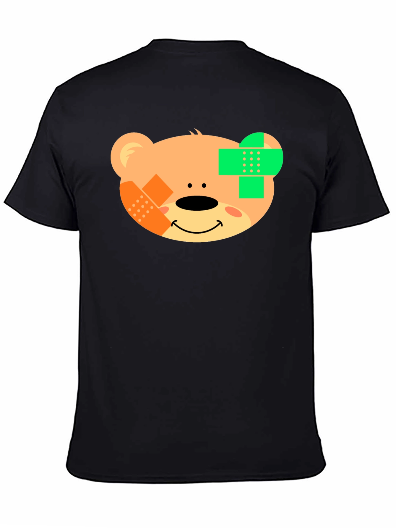 Cute Teddy Bear Bandage Black T-Shirt