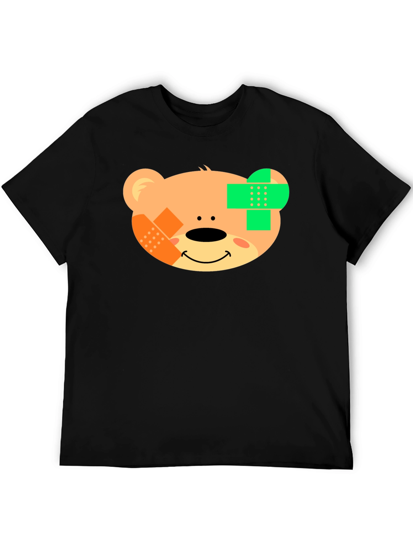 Cute Teddy Bear Bandage Black T-Shirt