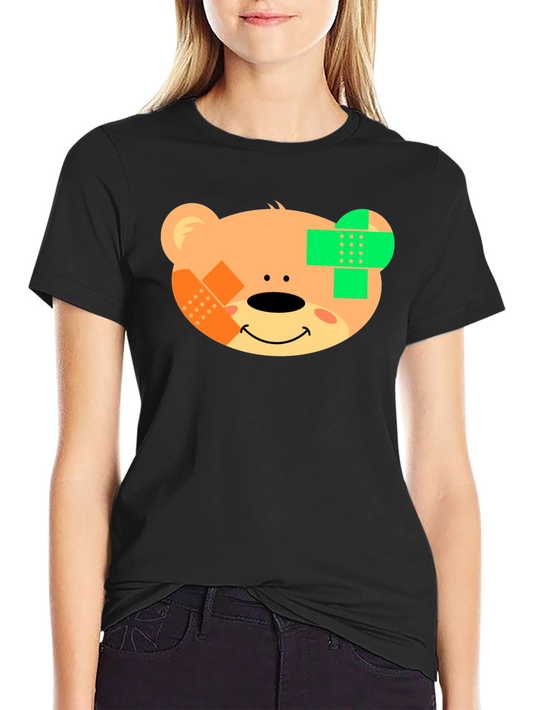 Cute Teddy Bear Bandage Black T-Shirt