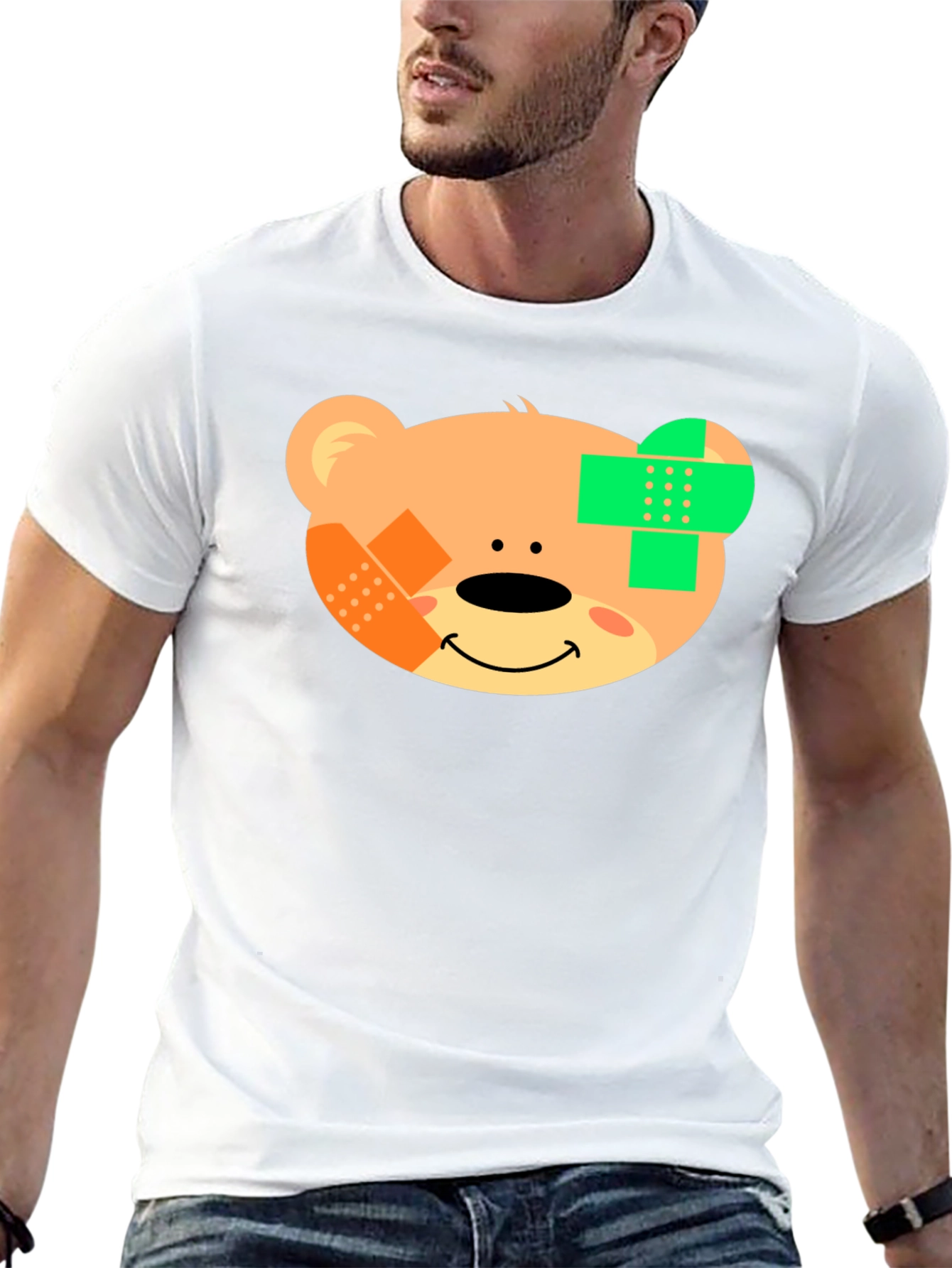 Cute Teddy Bear Bandage Black T-Shirt