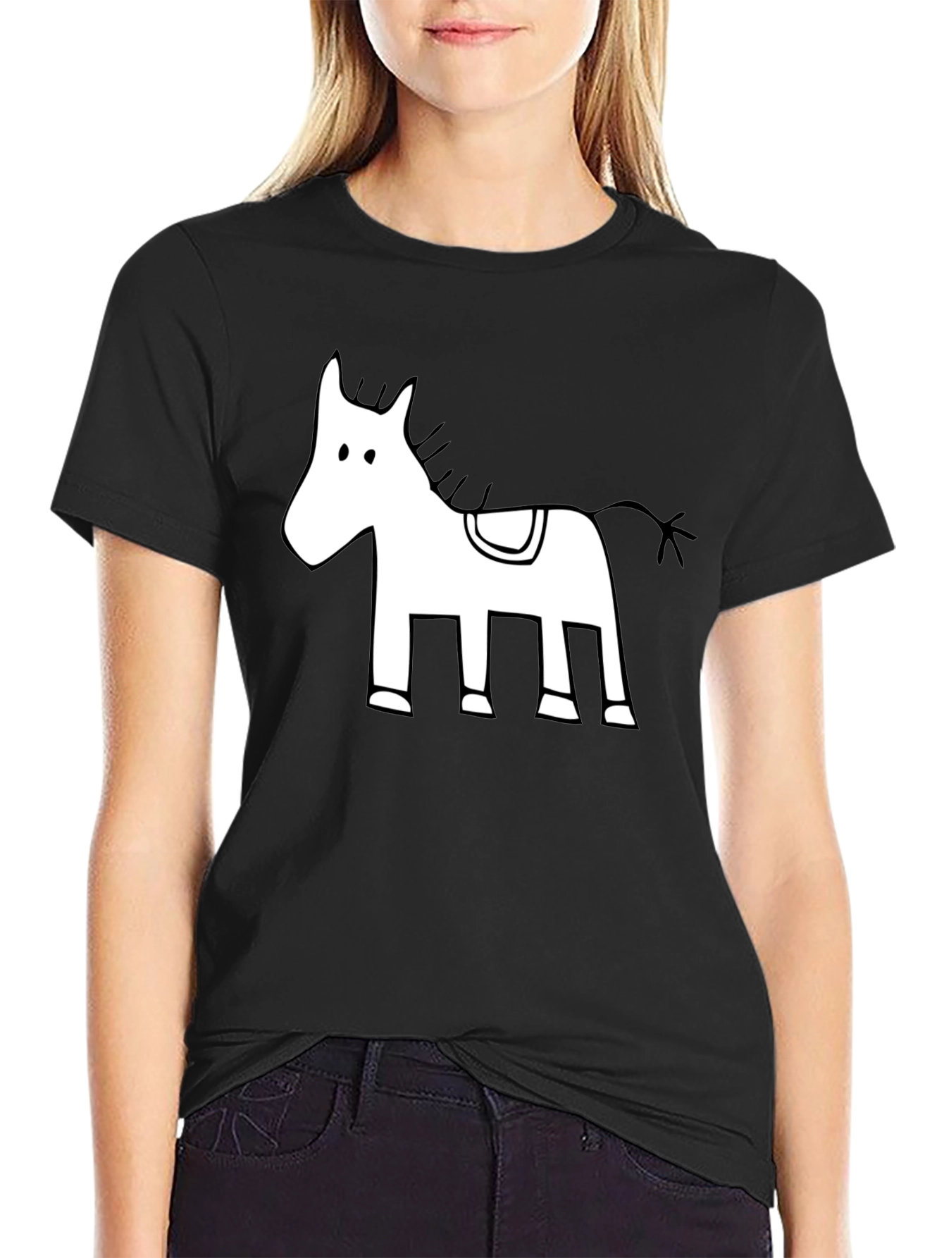 Cartoon Horse Graphic Tee - Mens Black T-Shirt