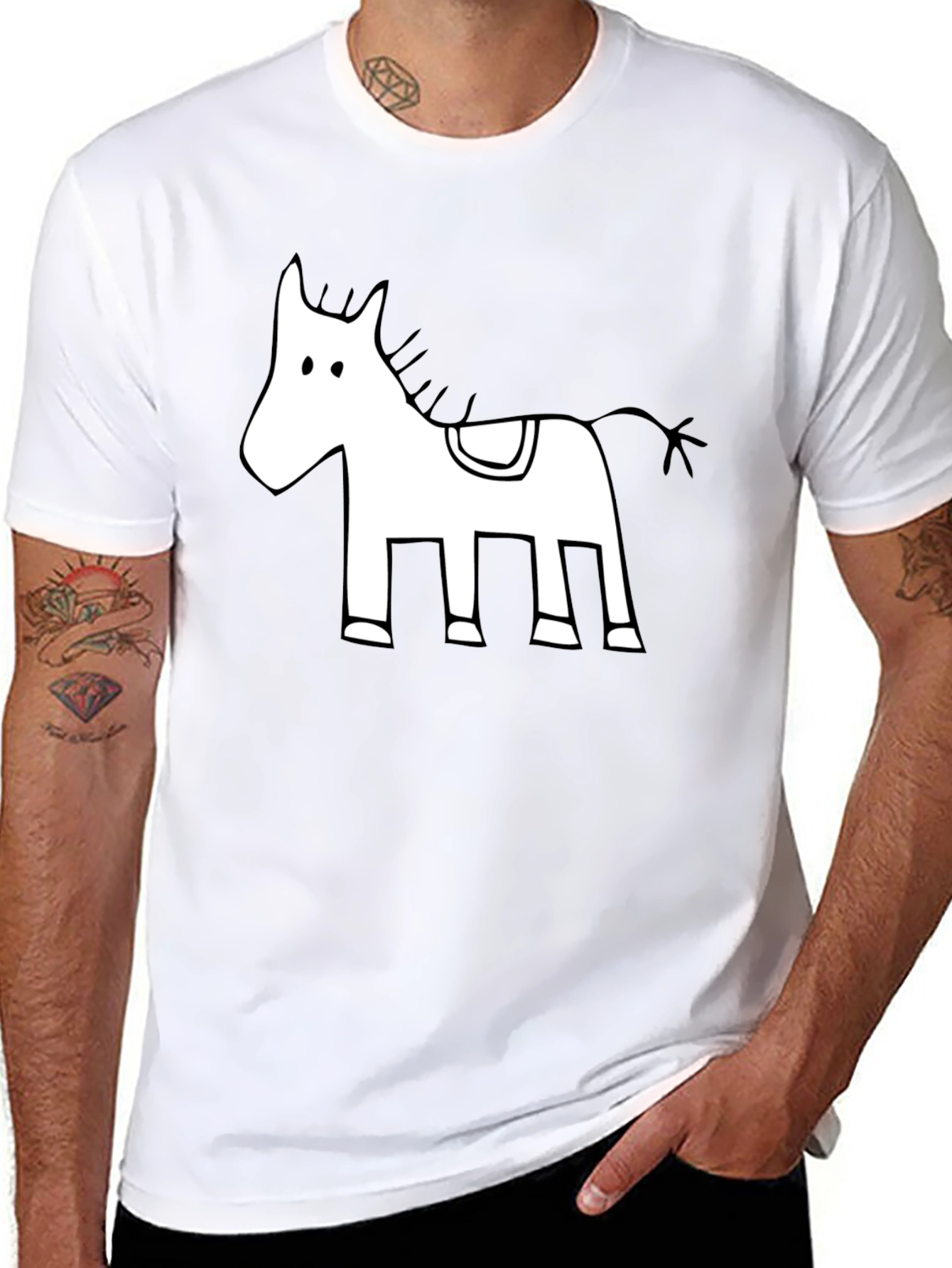 Cartoon Horse Graphic Tee - Mens Black T-Shirt
