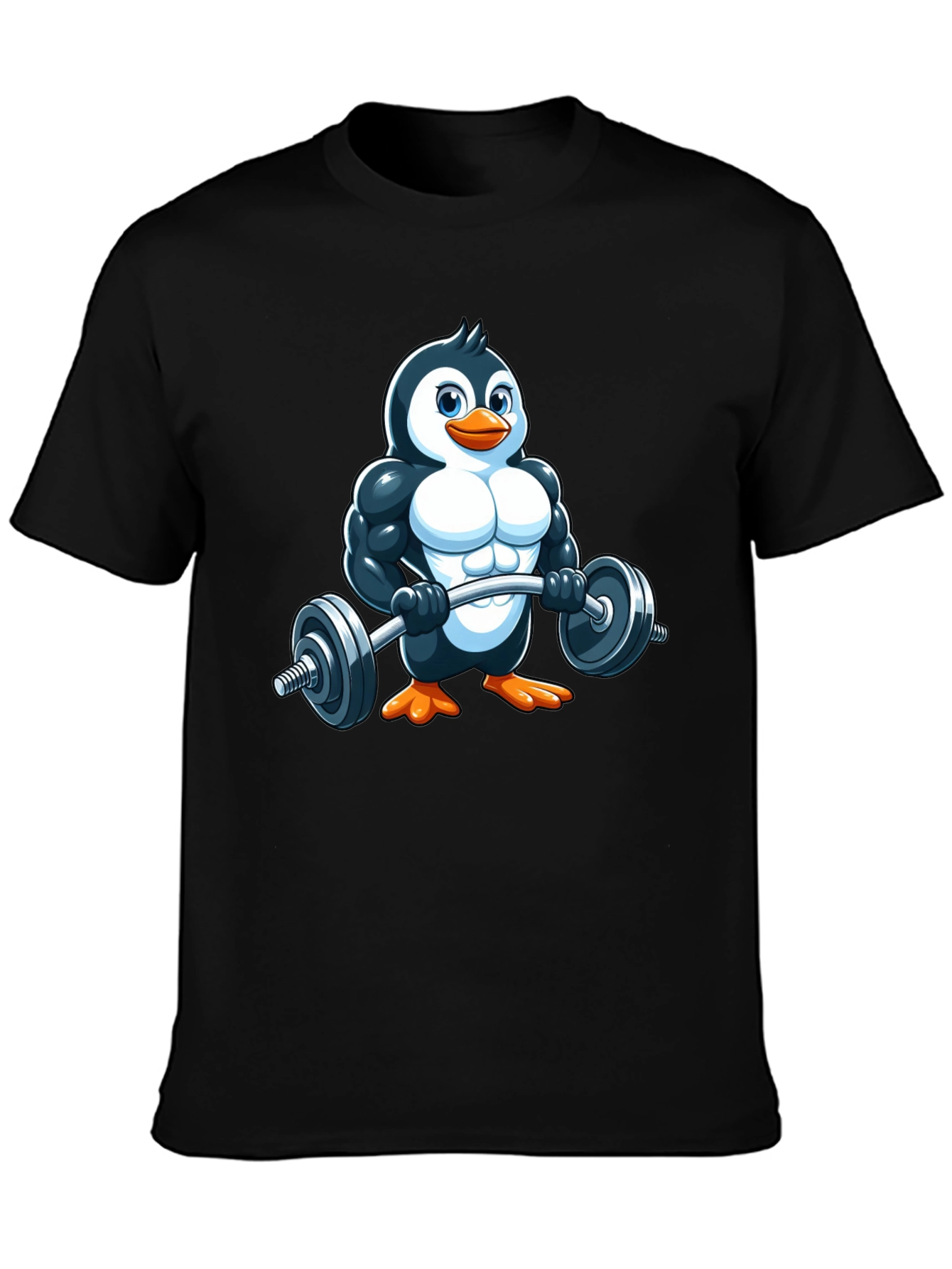 Penguin Lifting Barbell T-Shirt - Gym Humor!