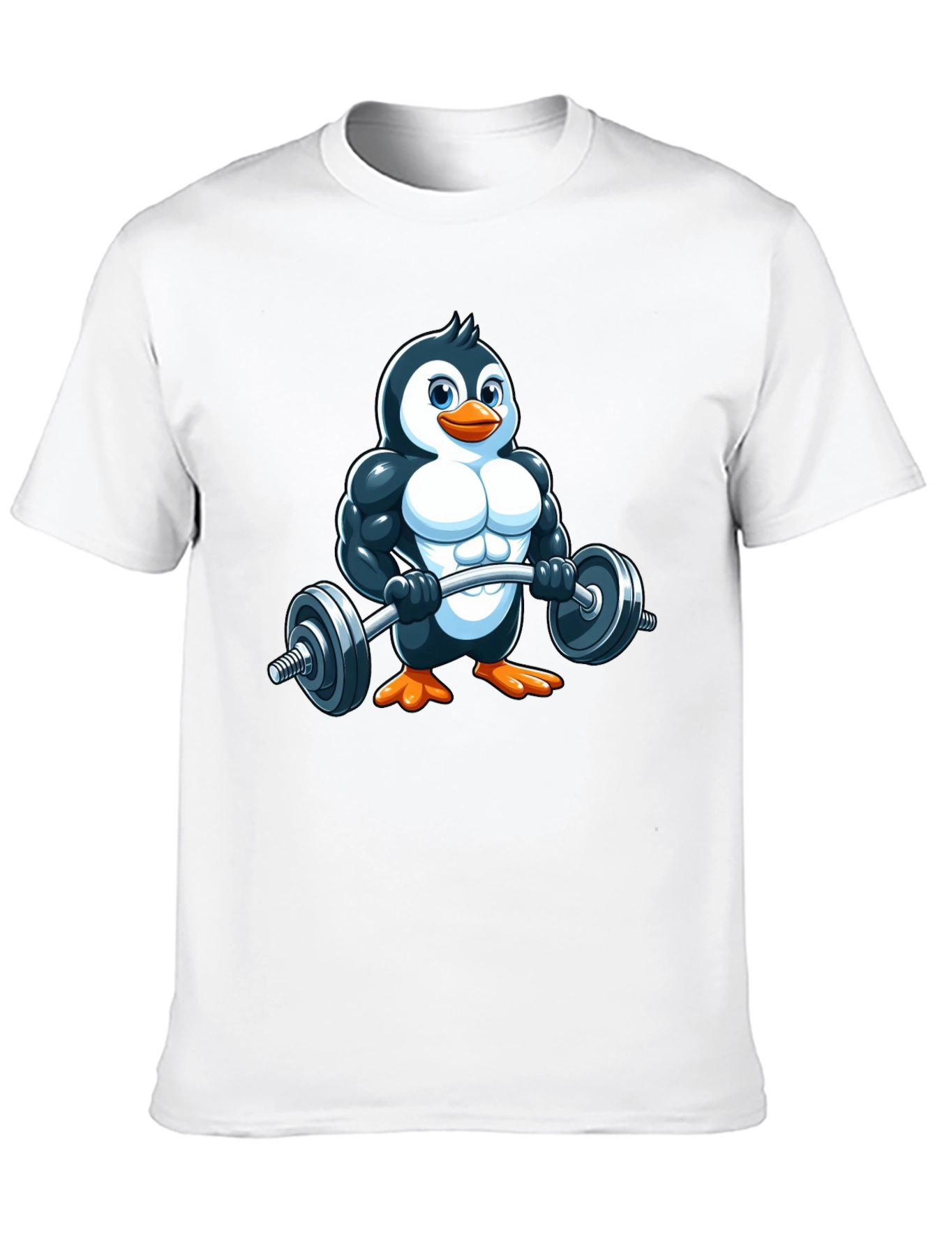 Penguin Lifting Barbell T-Shirt - Gym Humor!