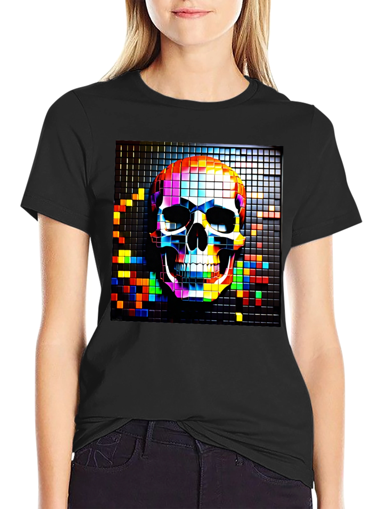 Pixelated Skull Graphic Tee - Bold & Edgy Design
