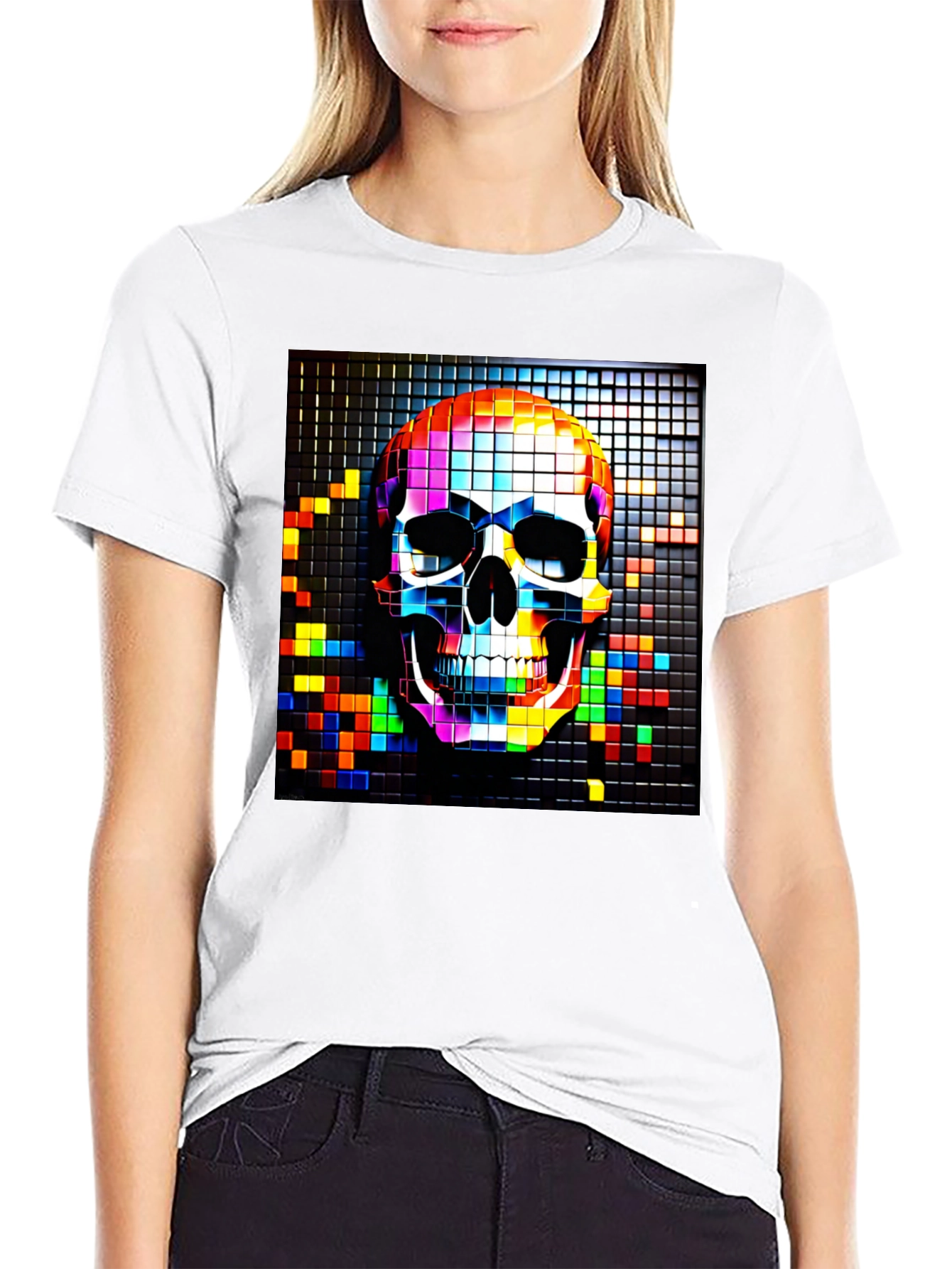 Pixelated Skull Graphic Tee - Bold & Edgy Design