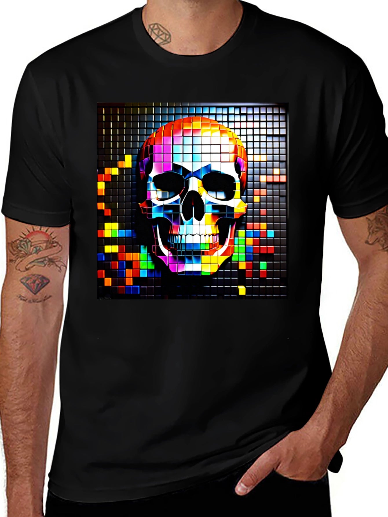 Pixelated Skull Graphic Tee - Bold & Edgy Design