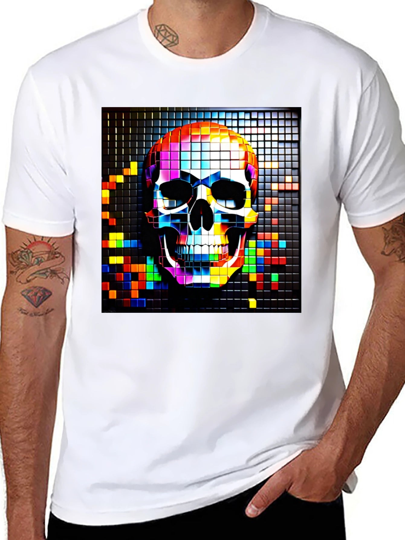 Pixelated Skull Graphic Tee - Bold & Edgy Design
