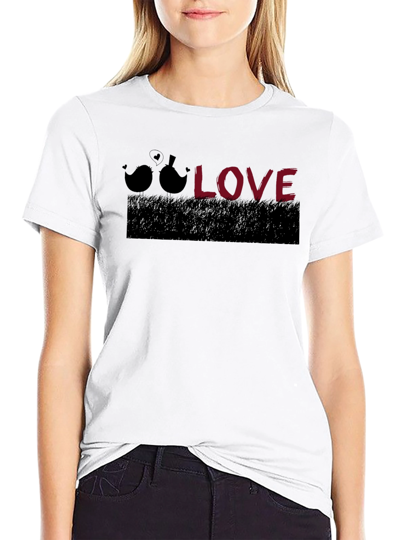 Love Birds Graphic Tee - Black Cotton T-Shirt