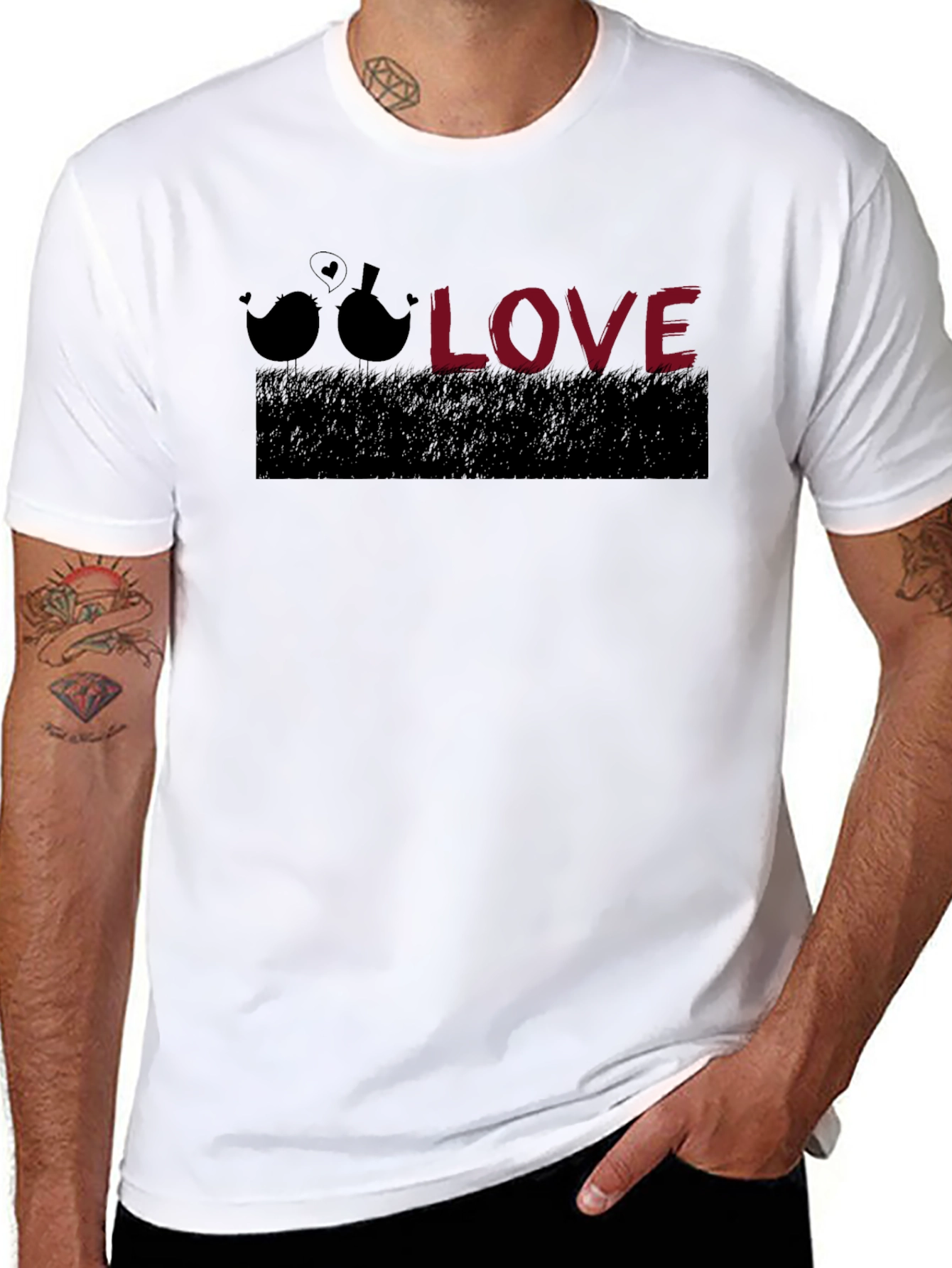 Love Birds Graphic Tee - Black Cotton T-Shirt