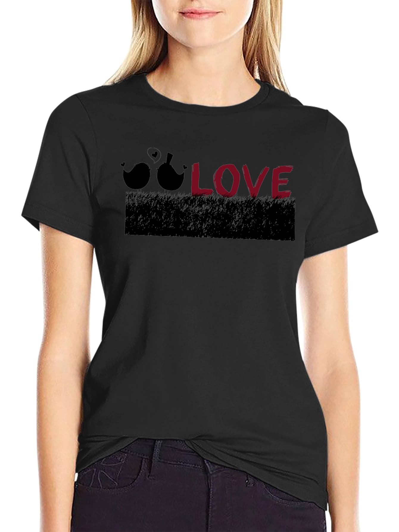 Love Birds Graphic Tee - Black Cotton T-Shirt