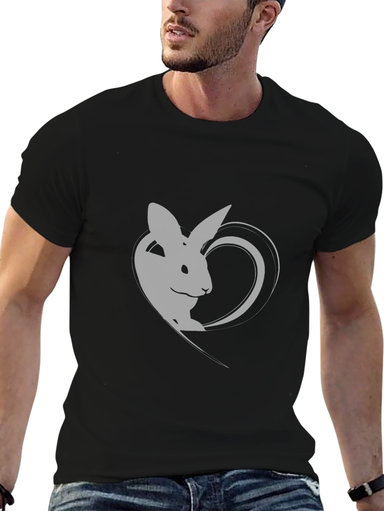 Rabbit Heart Graphic Tee - Soft Black Cotton