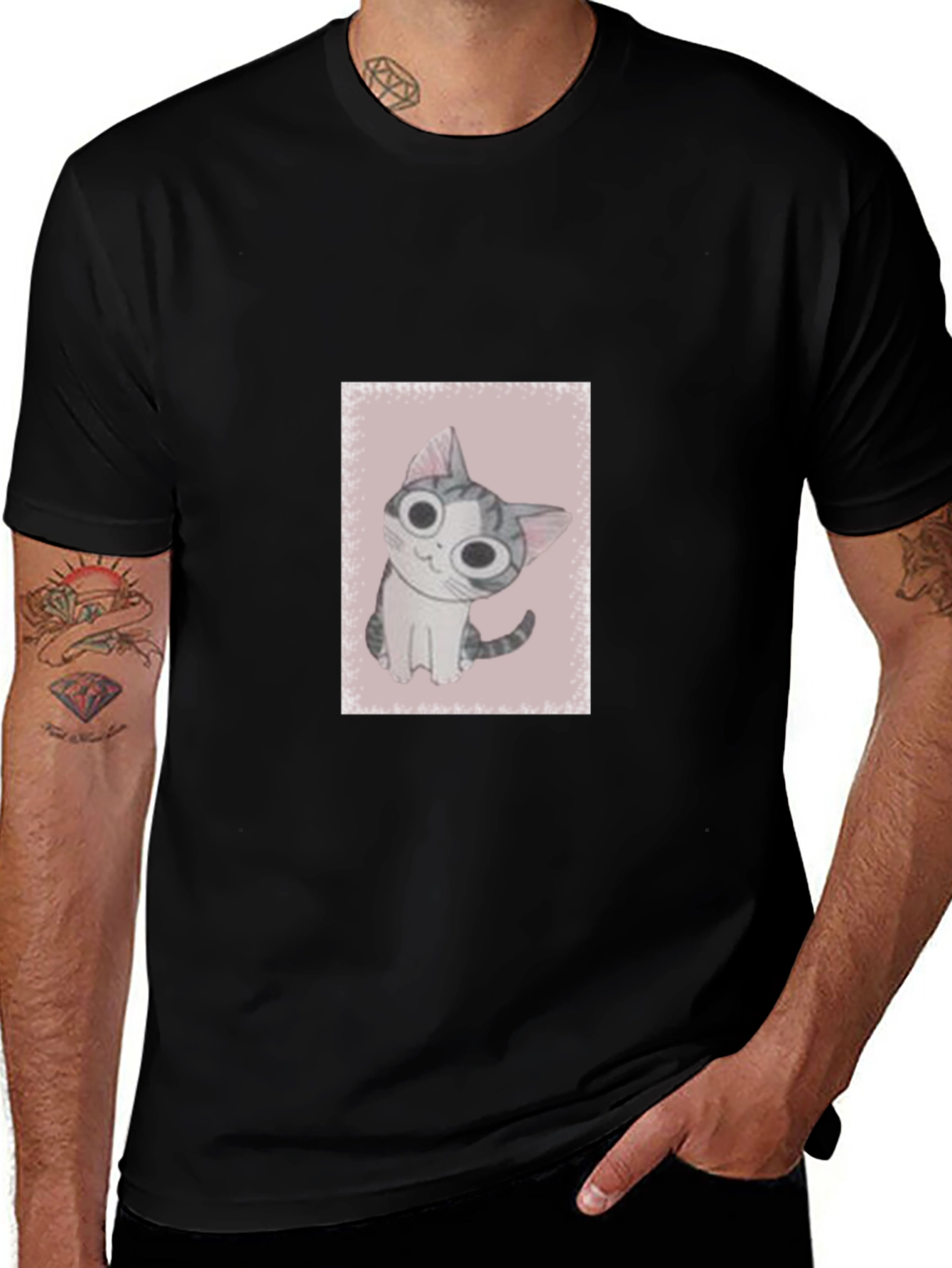 Cute Cat Graphic Black T-Shirt