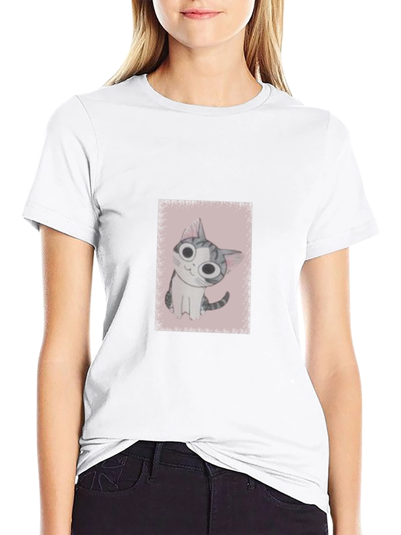 Cute Cat Graphic Black T-Shirt