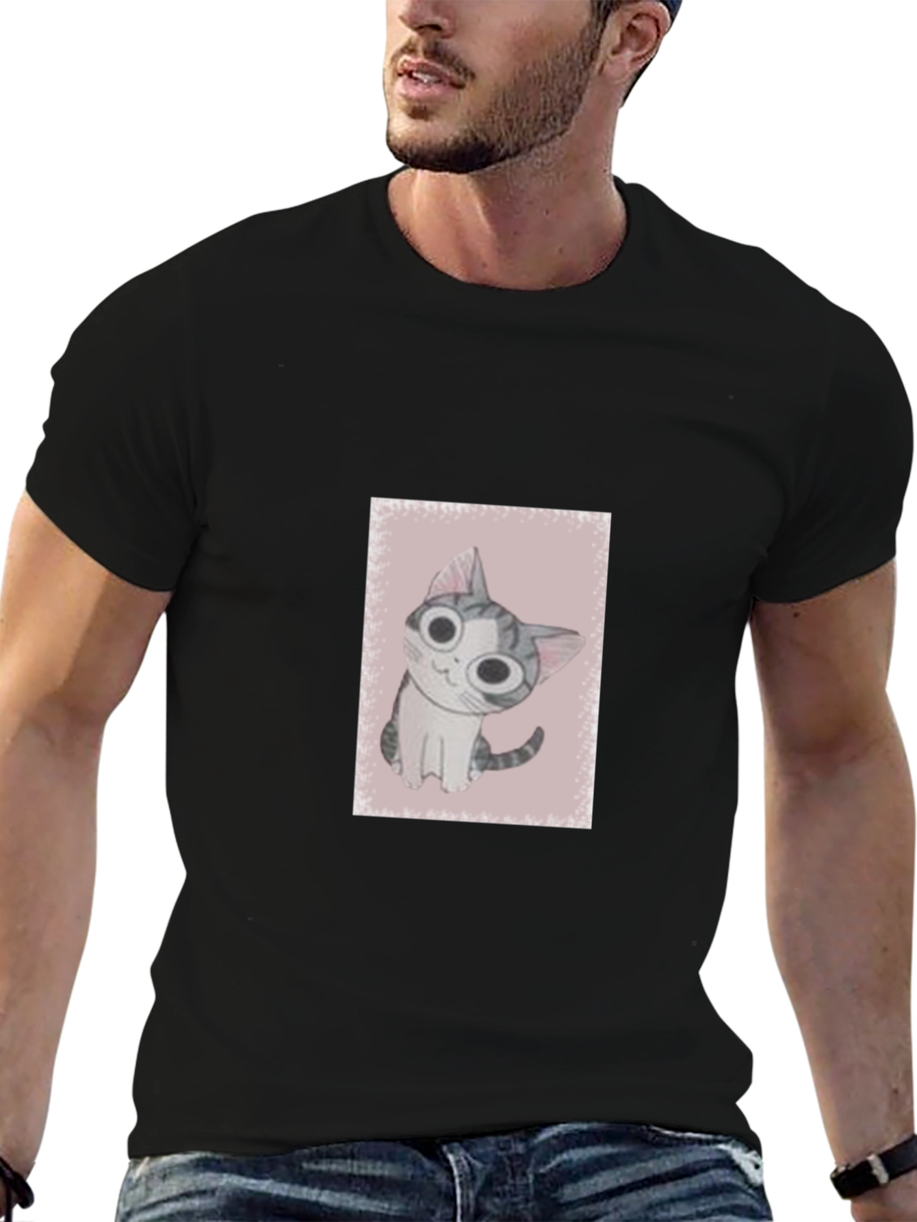 Cute Cat Graphic Black T-Shirt