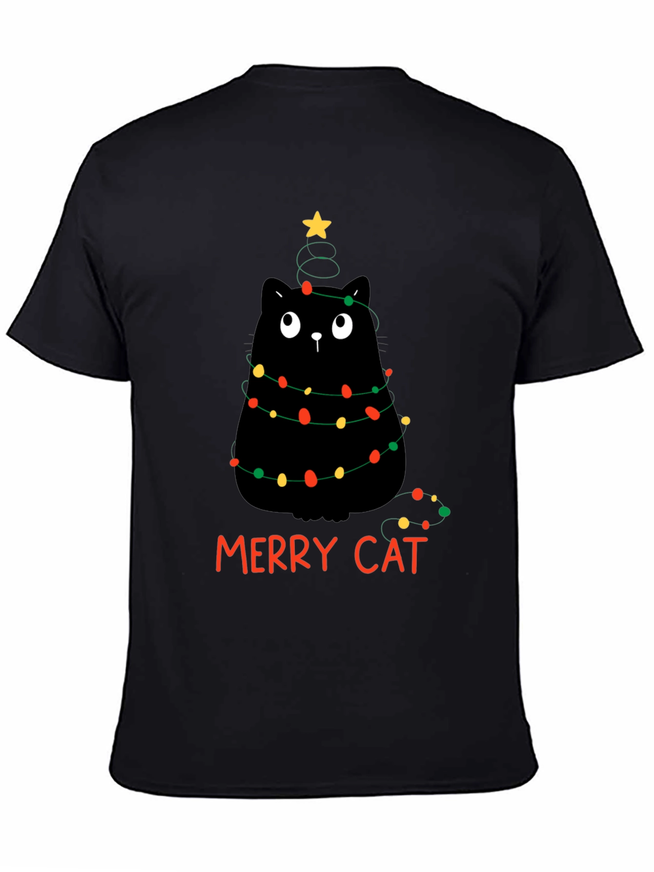 Merry Cat Christmas T-Shirt - Black