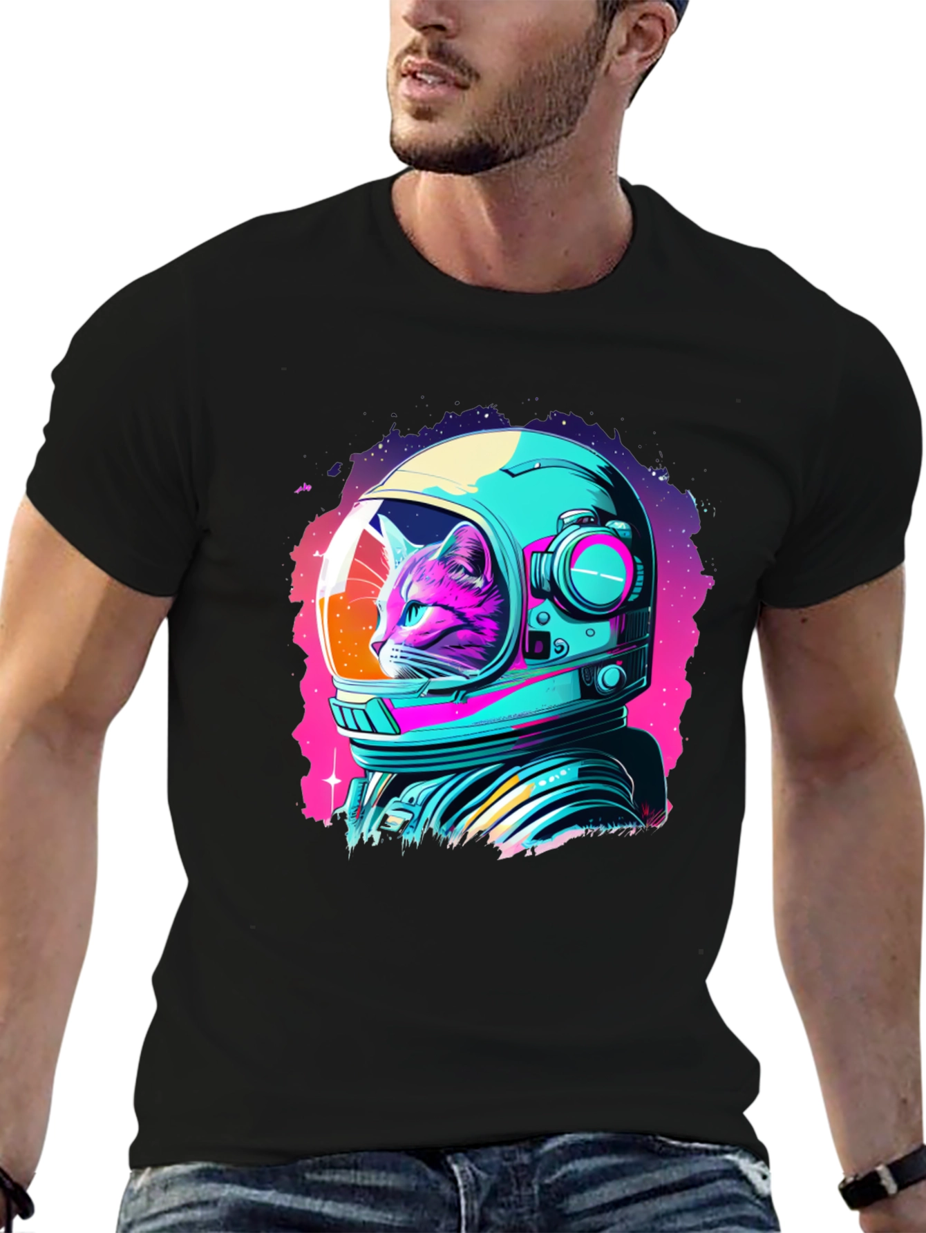 Cat Astronaut T-Shirt - Galaxy Design