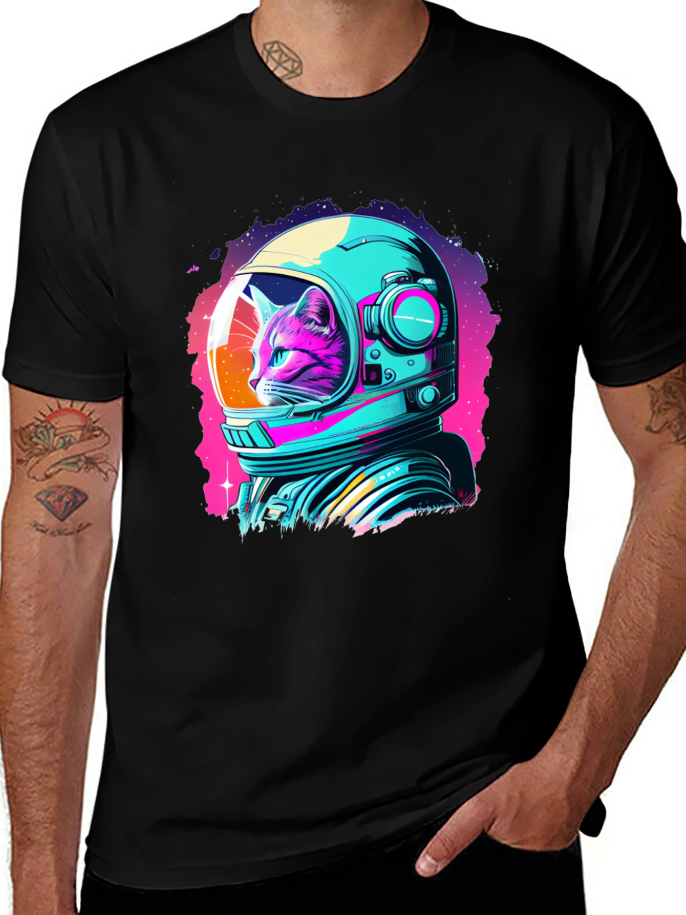 Cat Astronaut T-Shirt - Galaxy Design