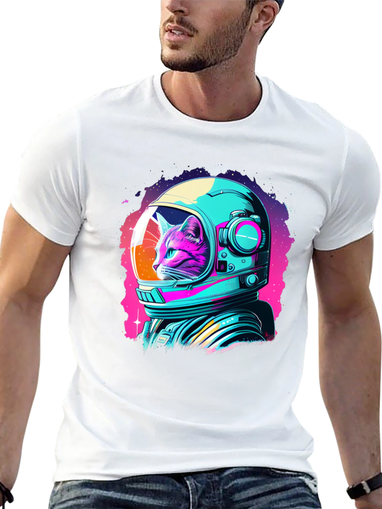 Cat Astronaut T-Shirt - Galaxy Design