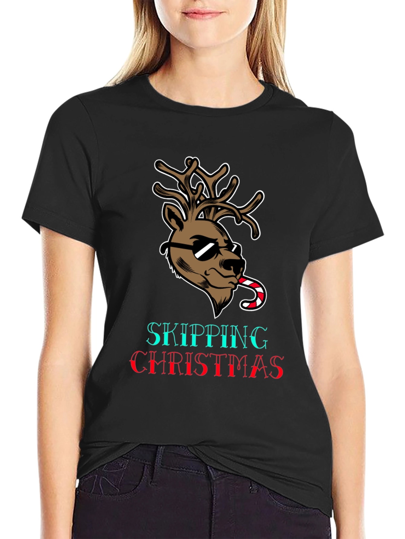 Skipping Christmas T-Shirt with Reindeer Design