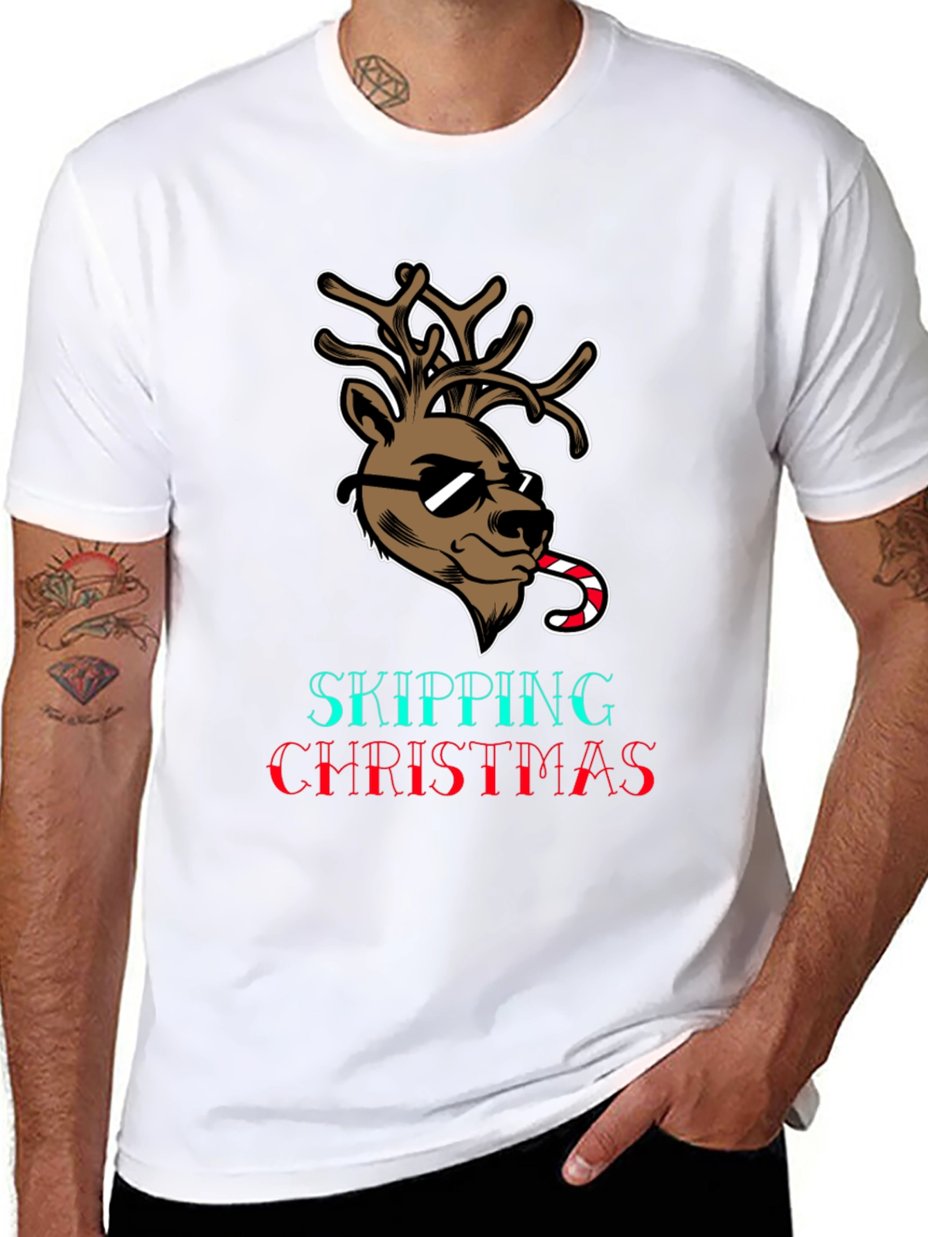 Skipping Christmas T-Shirt with Reindeer Design