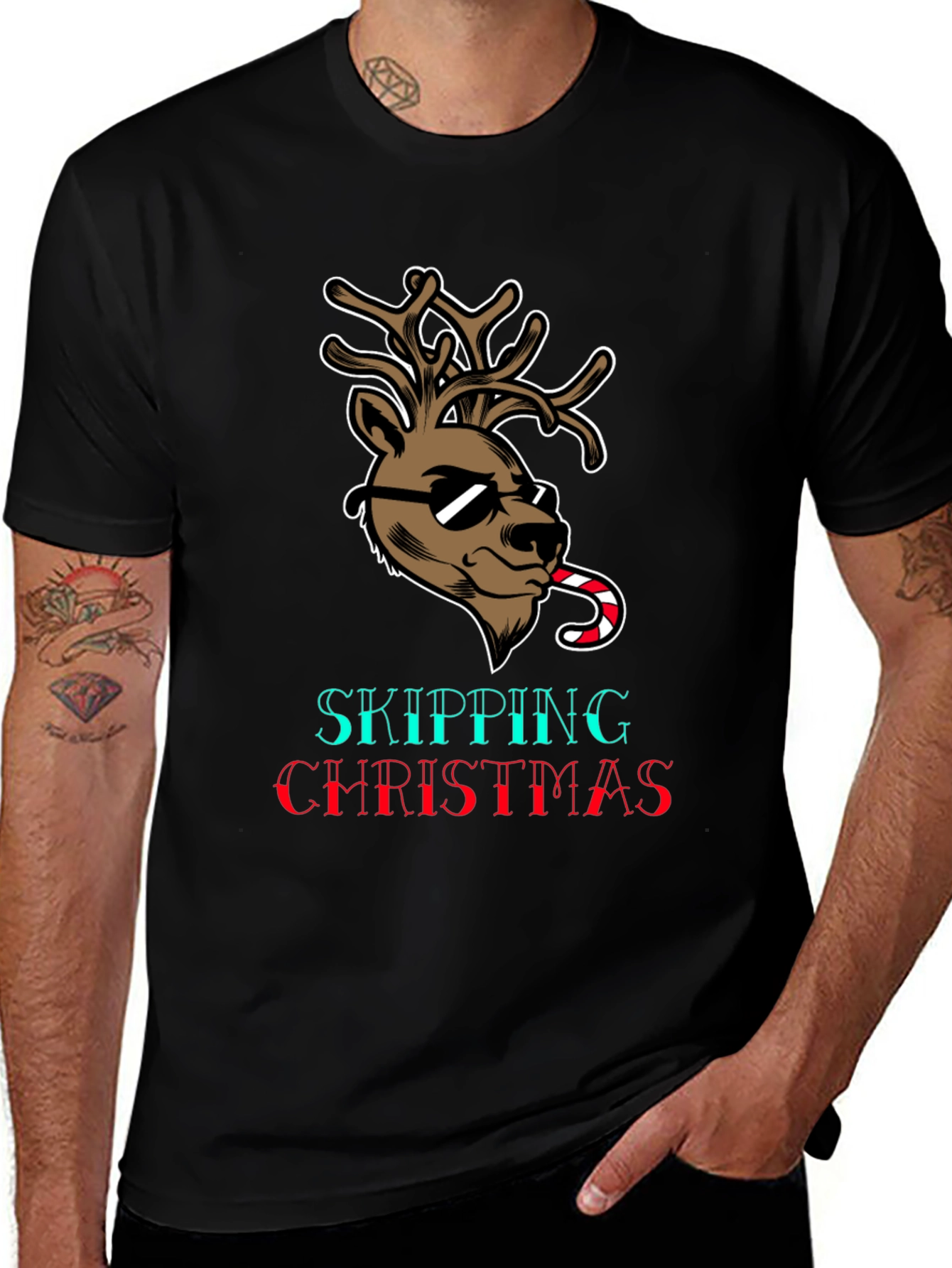 Skipping Christmas T-Shirt with Reindeer Design