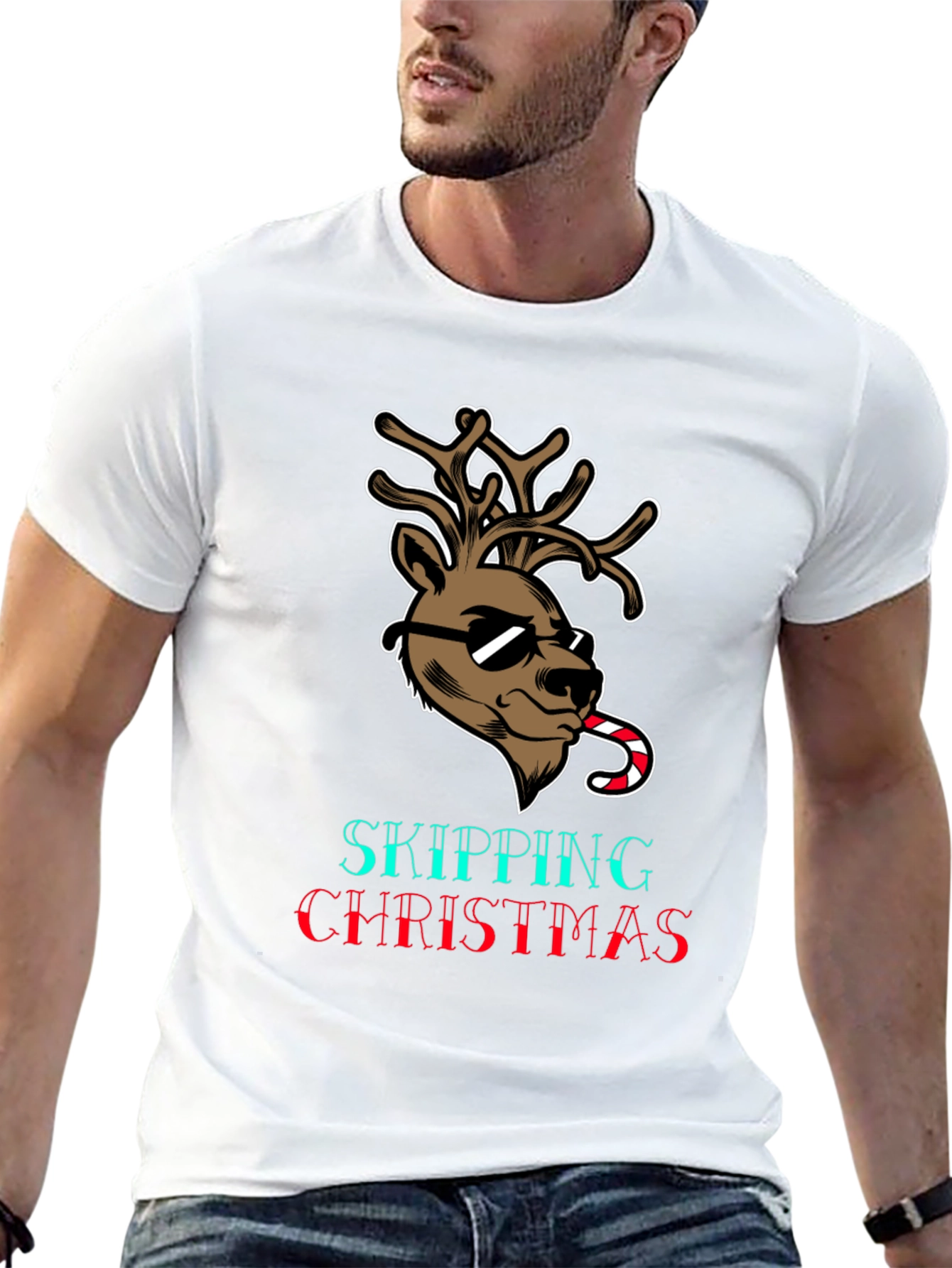 Skipping Christmas T-Shirt with Reindeer Design
