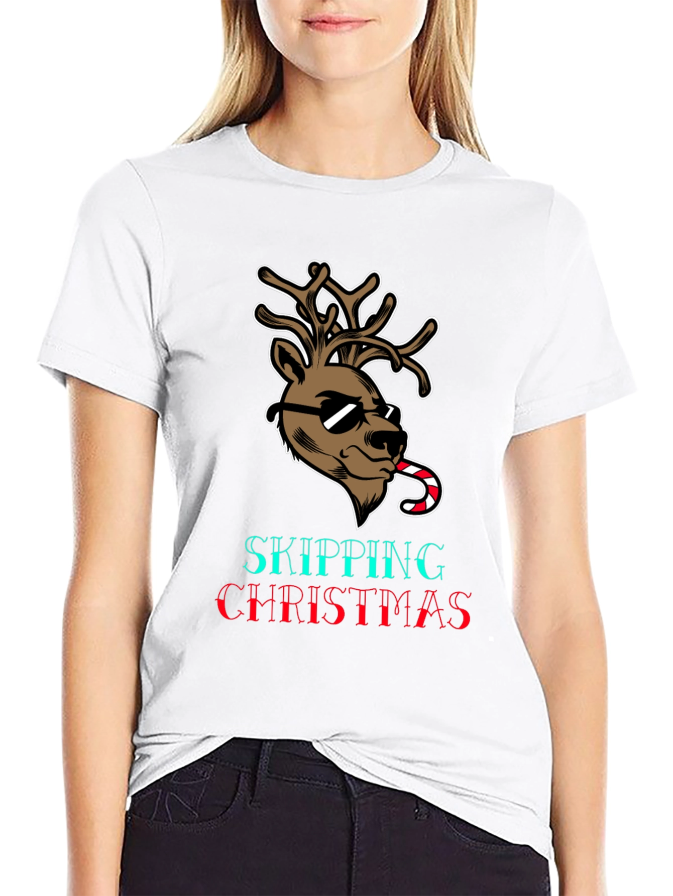 Skipping Christmas T-Shirt with Reindeer Design