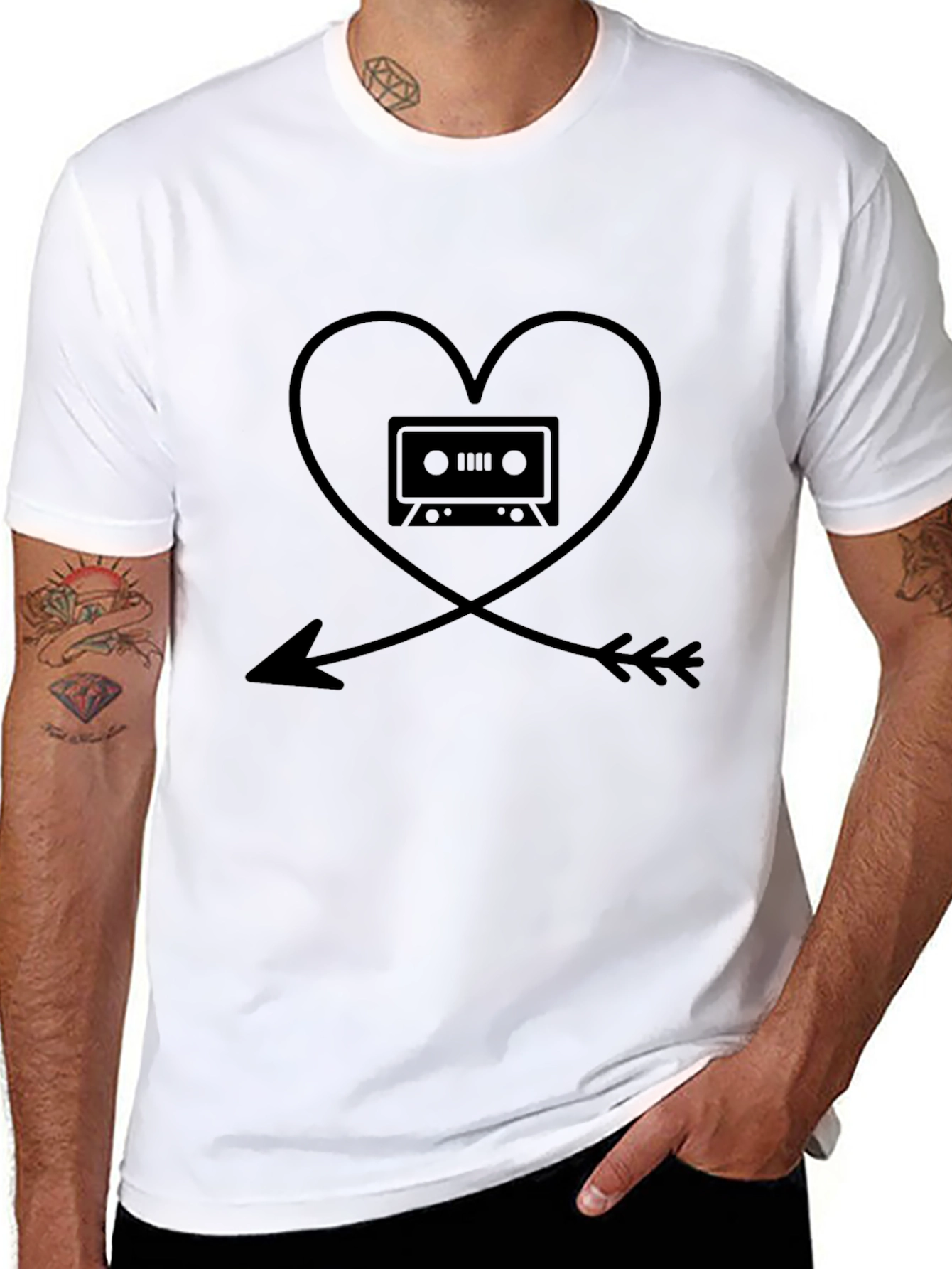 Retro Music Lover T-Shirt - Heart Arrow Cassette Tape