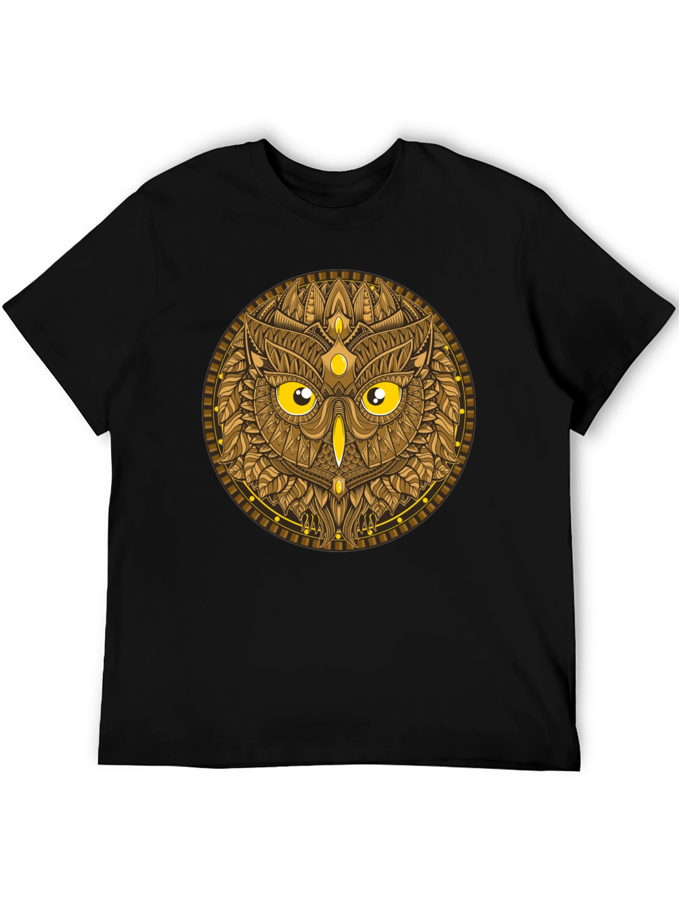 Owl Mandala Graphic Print Black T-Shirt