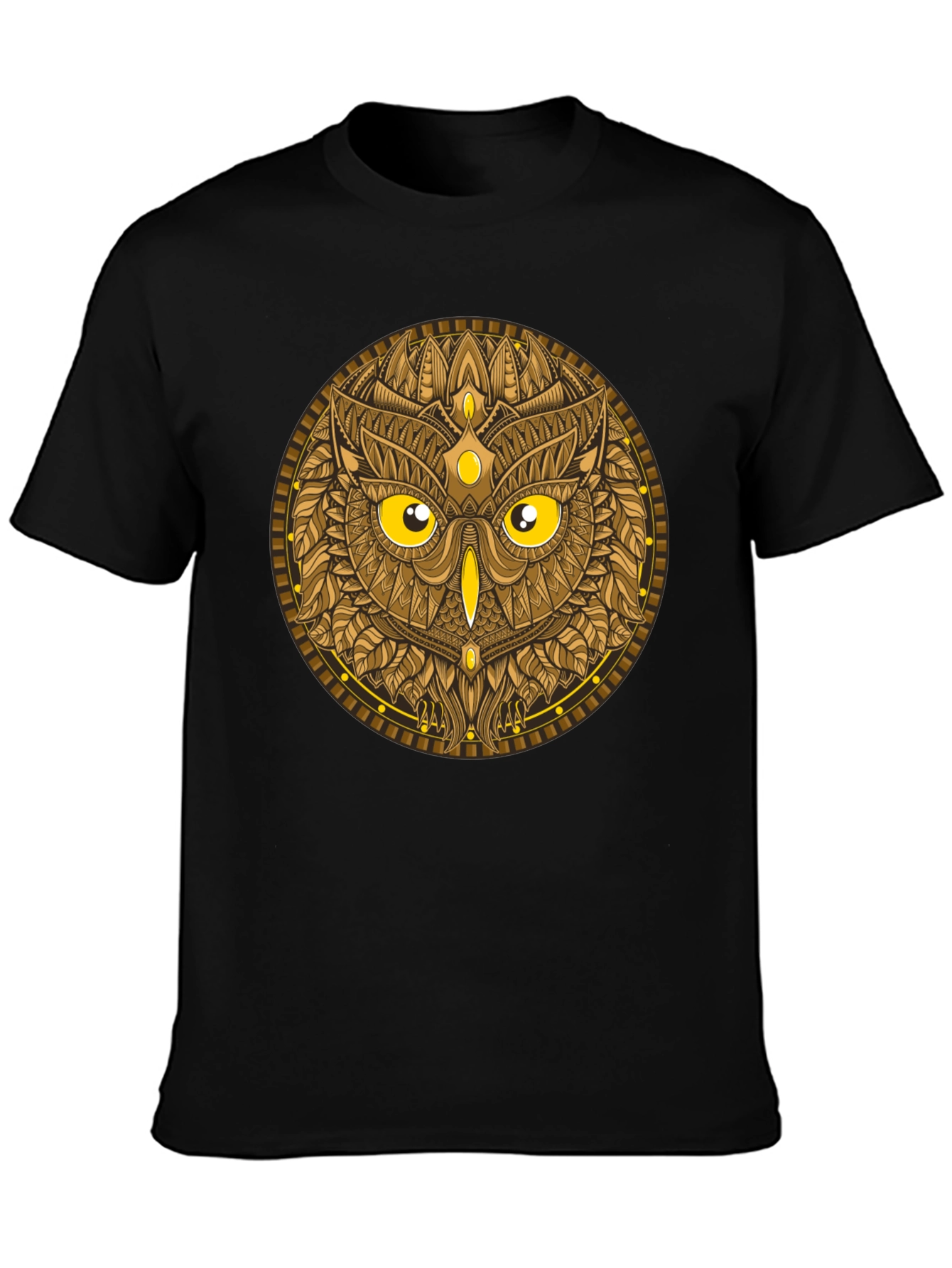 Owl Mandala Graphic Print Black T-Shirt