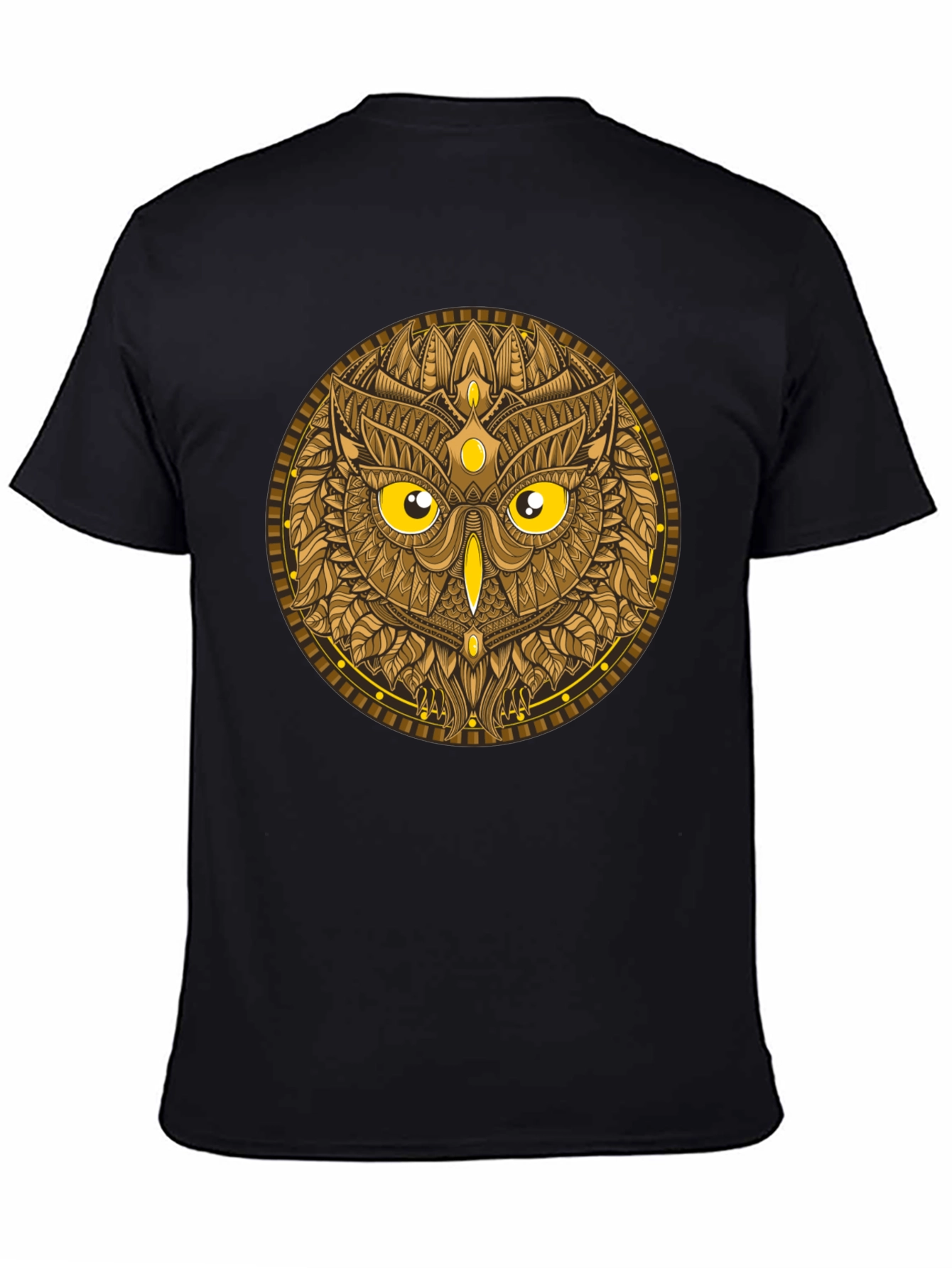 Owl Mandala Graphic Print Black T-Shirt