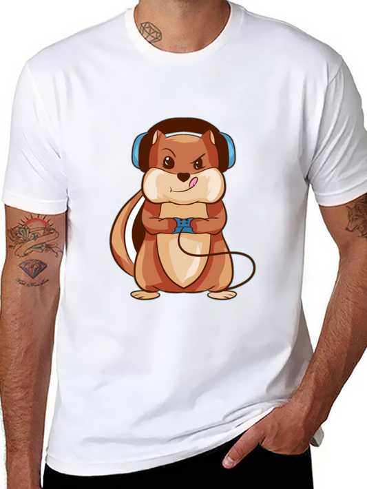Gamer Squirrel Graphic Tee - Black Cotton T-Shirt