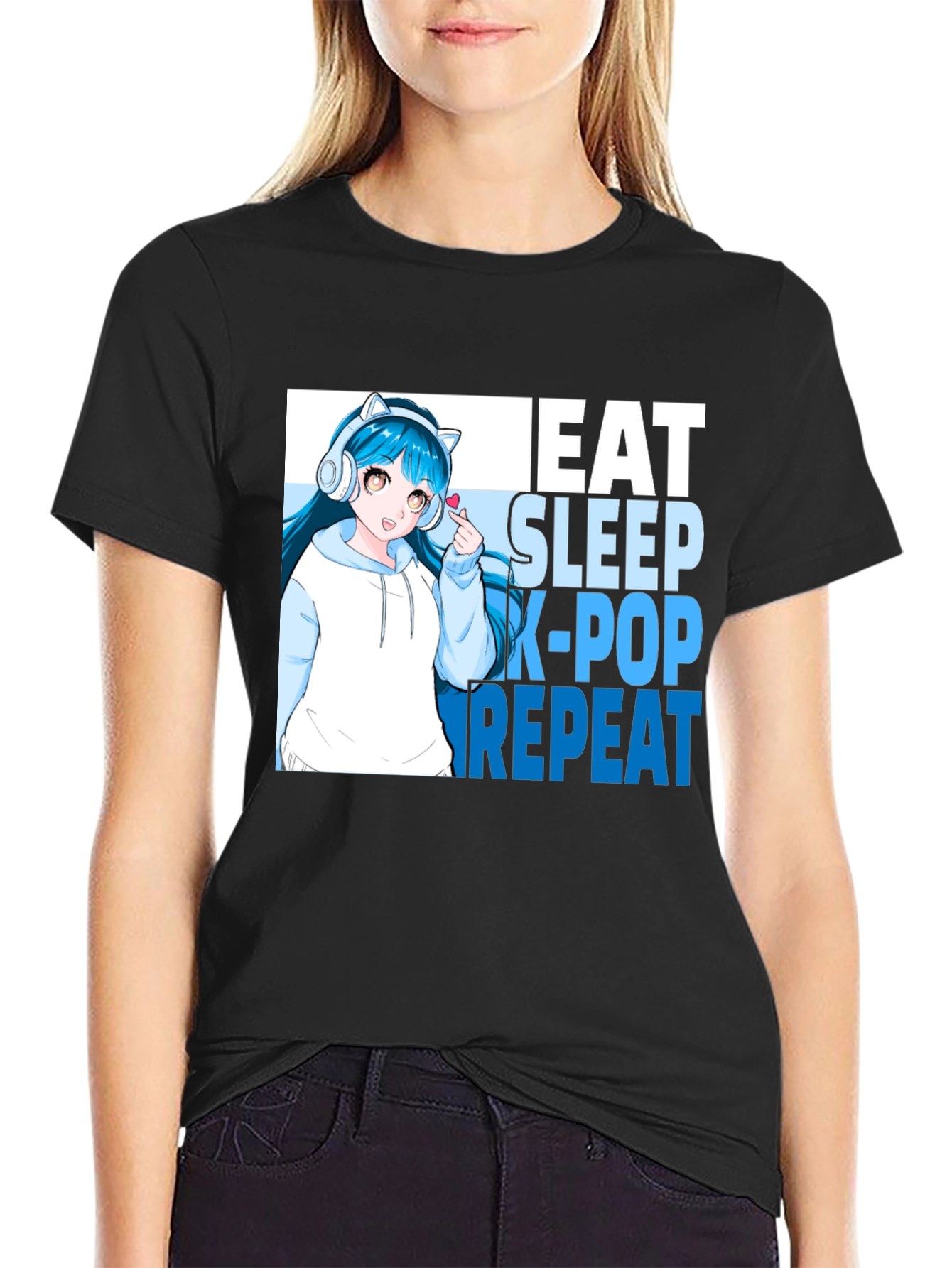 Eat Sleep K-Pop Repeat Anime Graphic Tee
