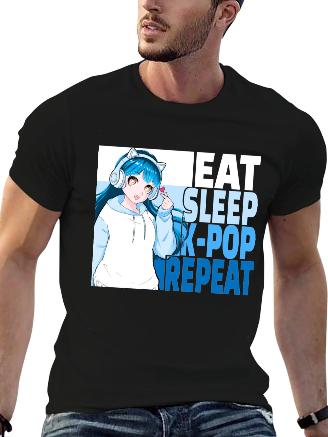 Eat Sleep K-Pop Repeat Anime Graphic Tee