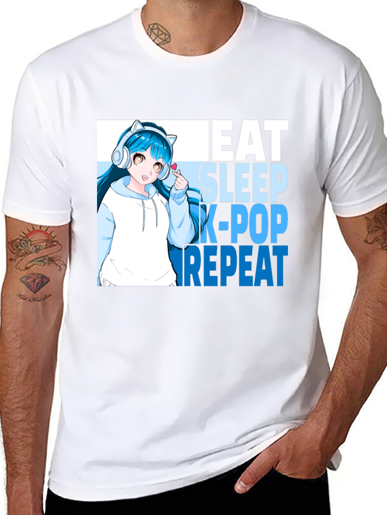 Eat Sleep K-Pop Repeat Anime Graphic Tee