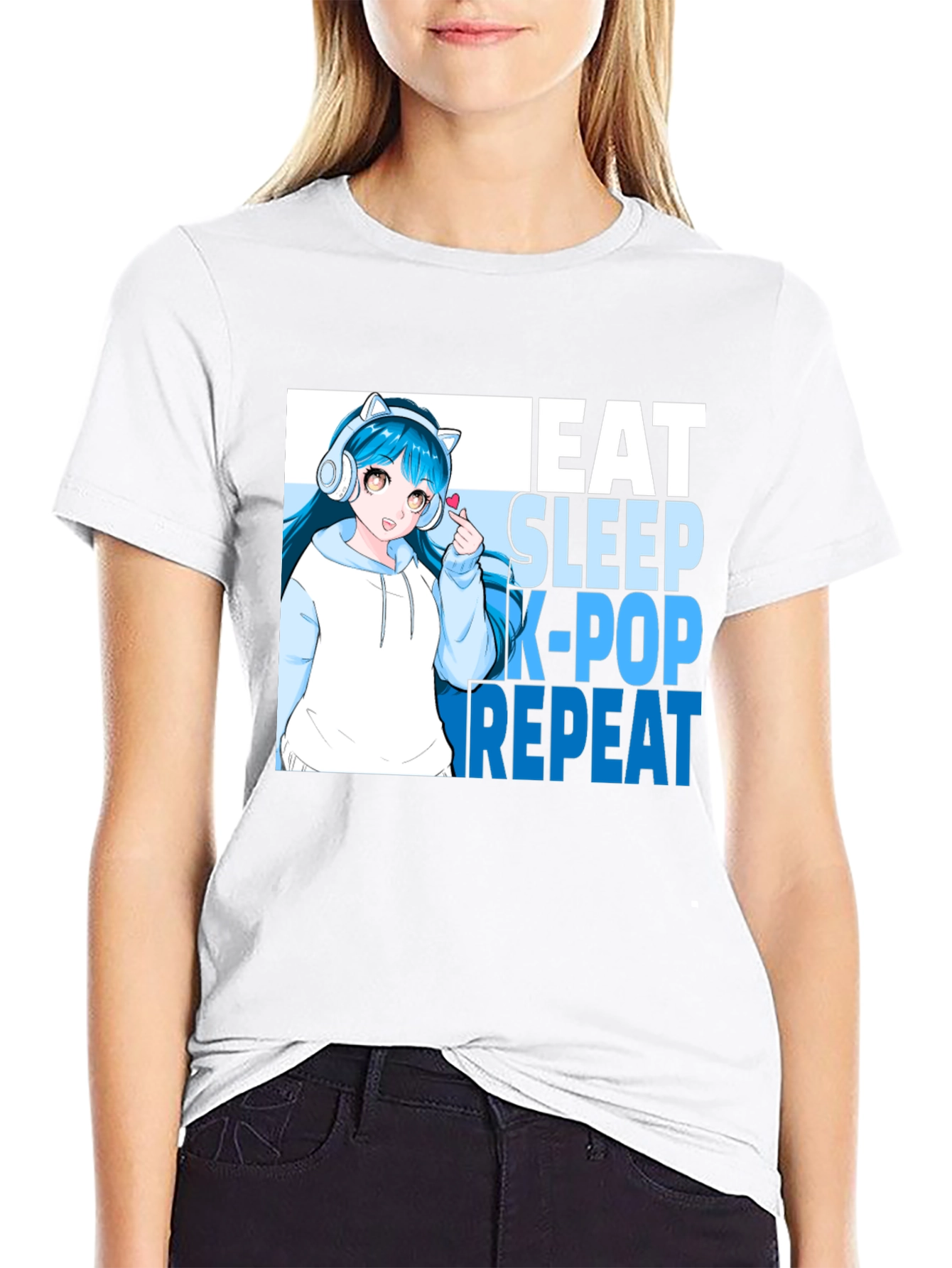 Eat Sleep K-Pop Repeat Anime Graphic Tee