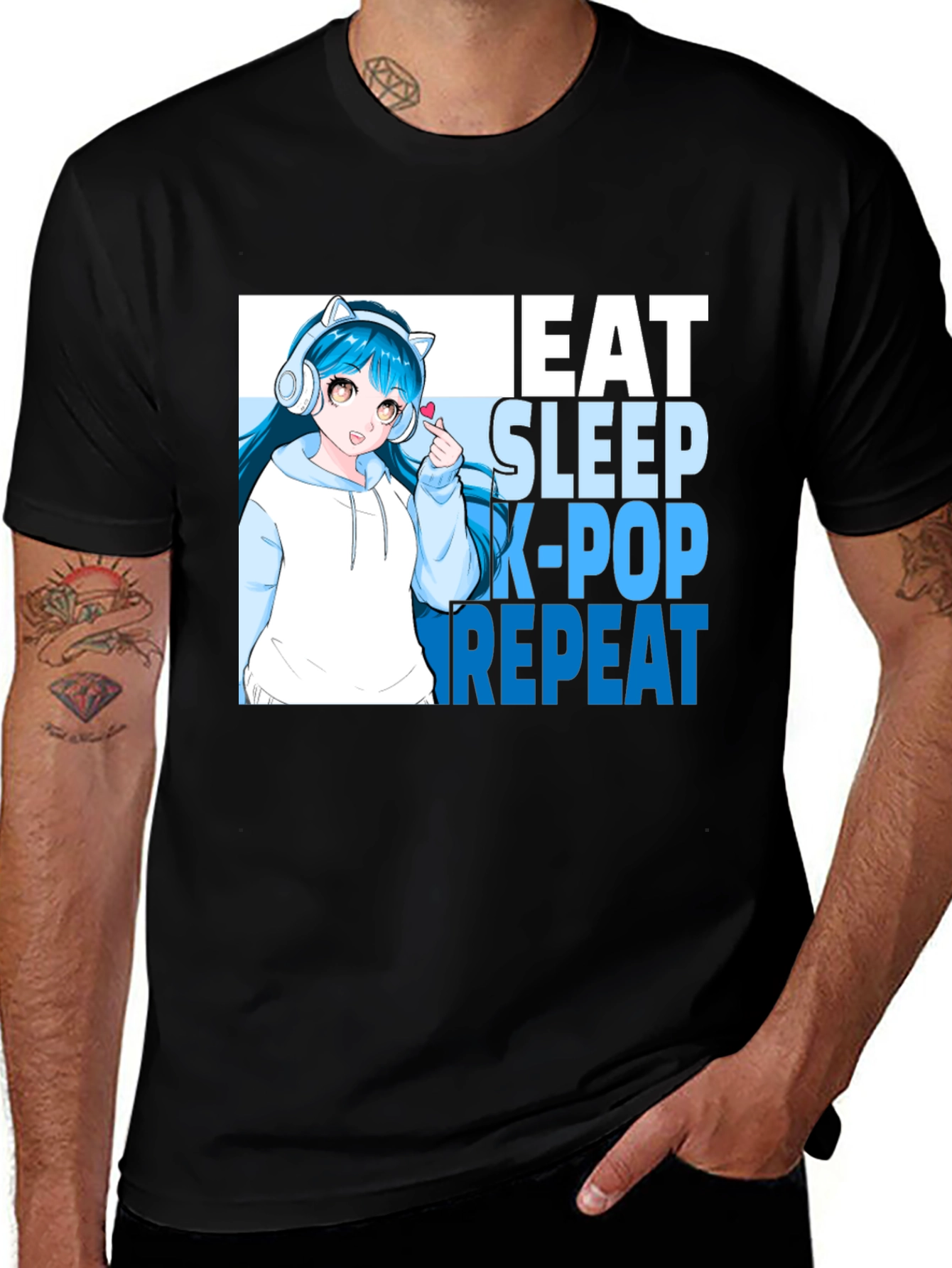 Eat Sleep K-Pop Repeat Anime Graphic Tee