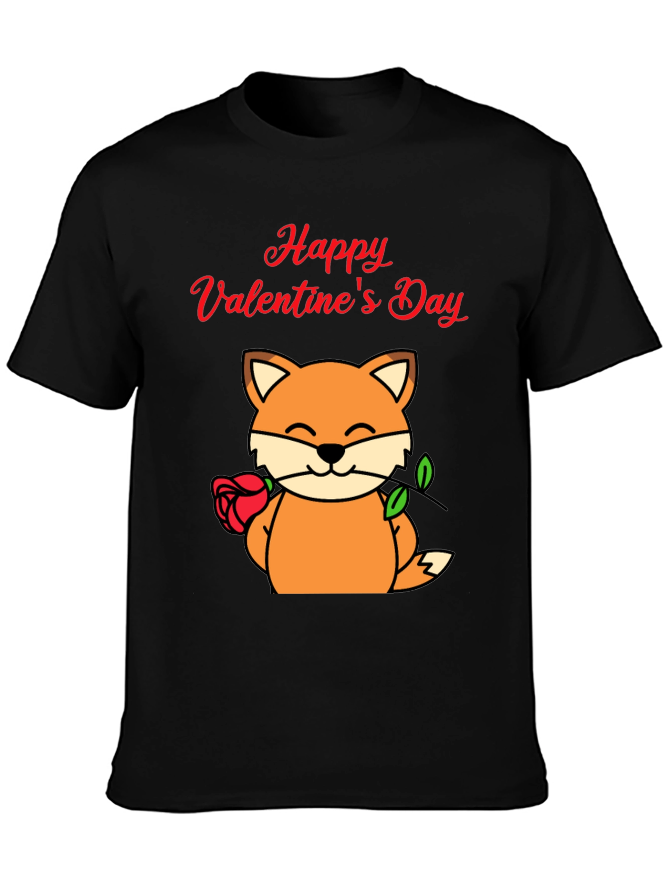 Valentines Day Fox T-Shirt - Mens Black Tee
