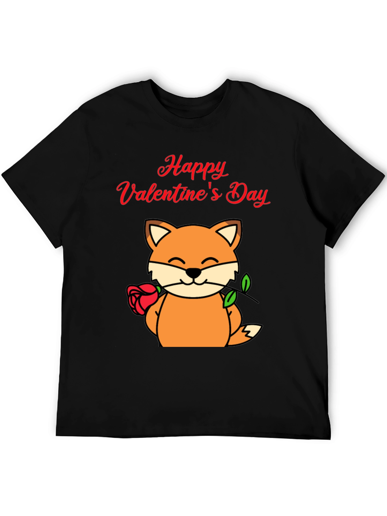 Valentines Day Fox T-Shirt - Mens Black Tee