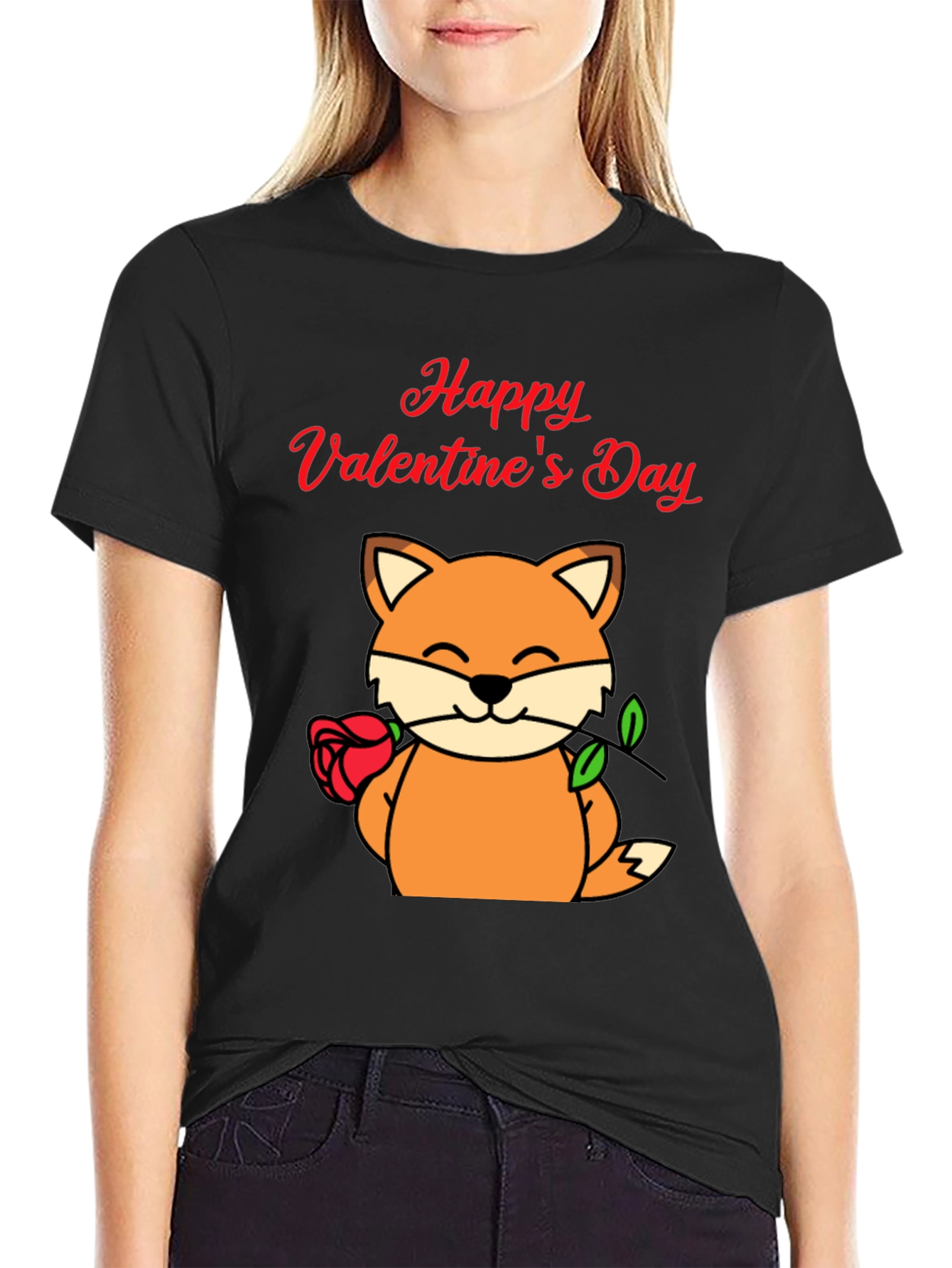 Valentines Day Fox T-Shirt - Mens Black Tee