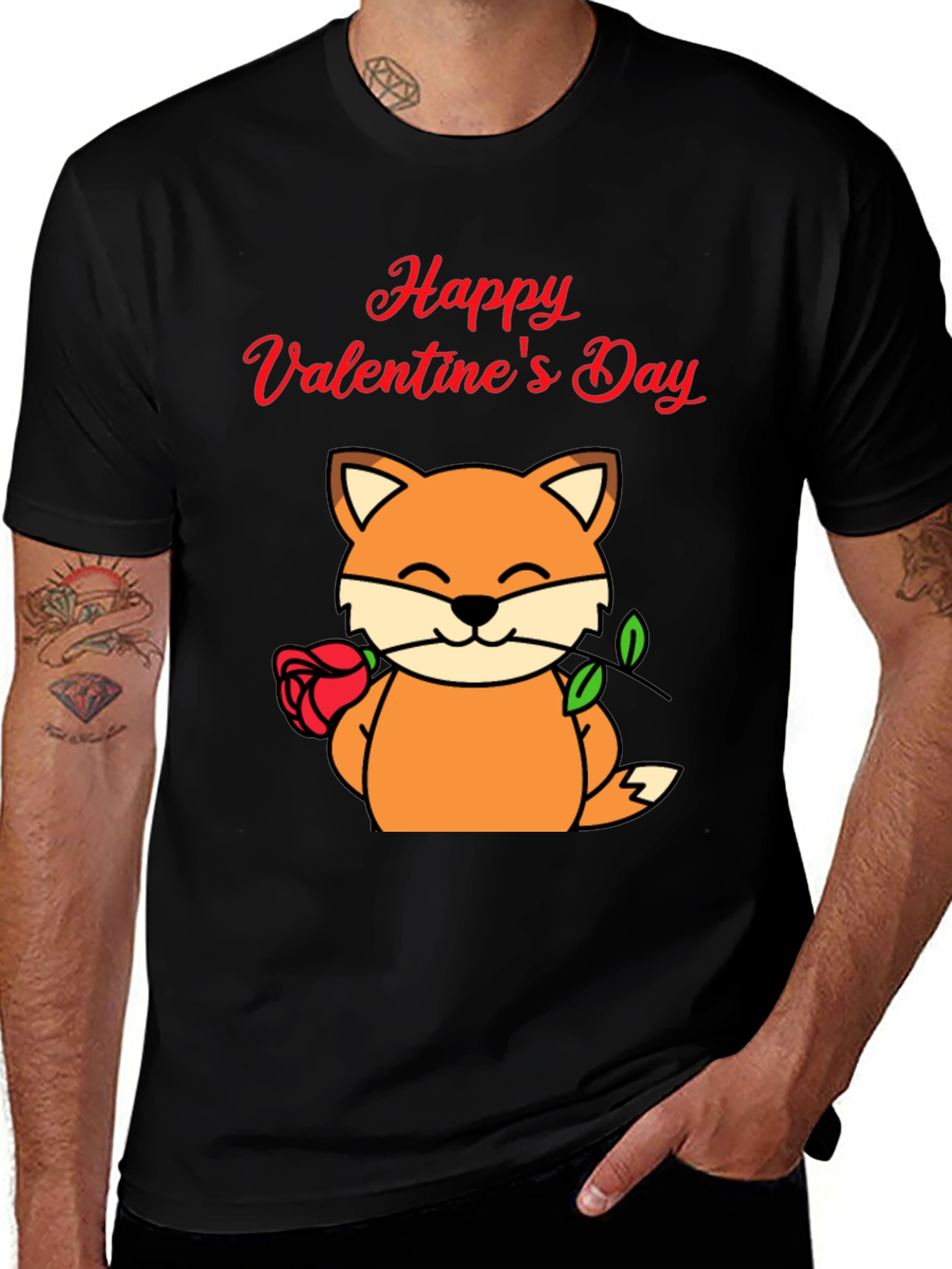 Valentines Day Fox T-Shirt - Mens Black Tee