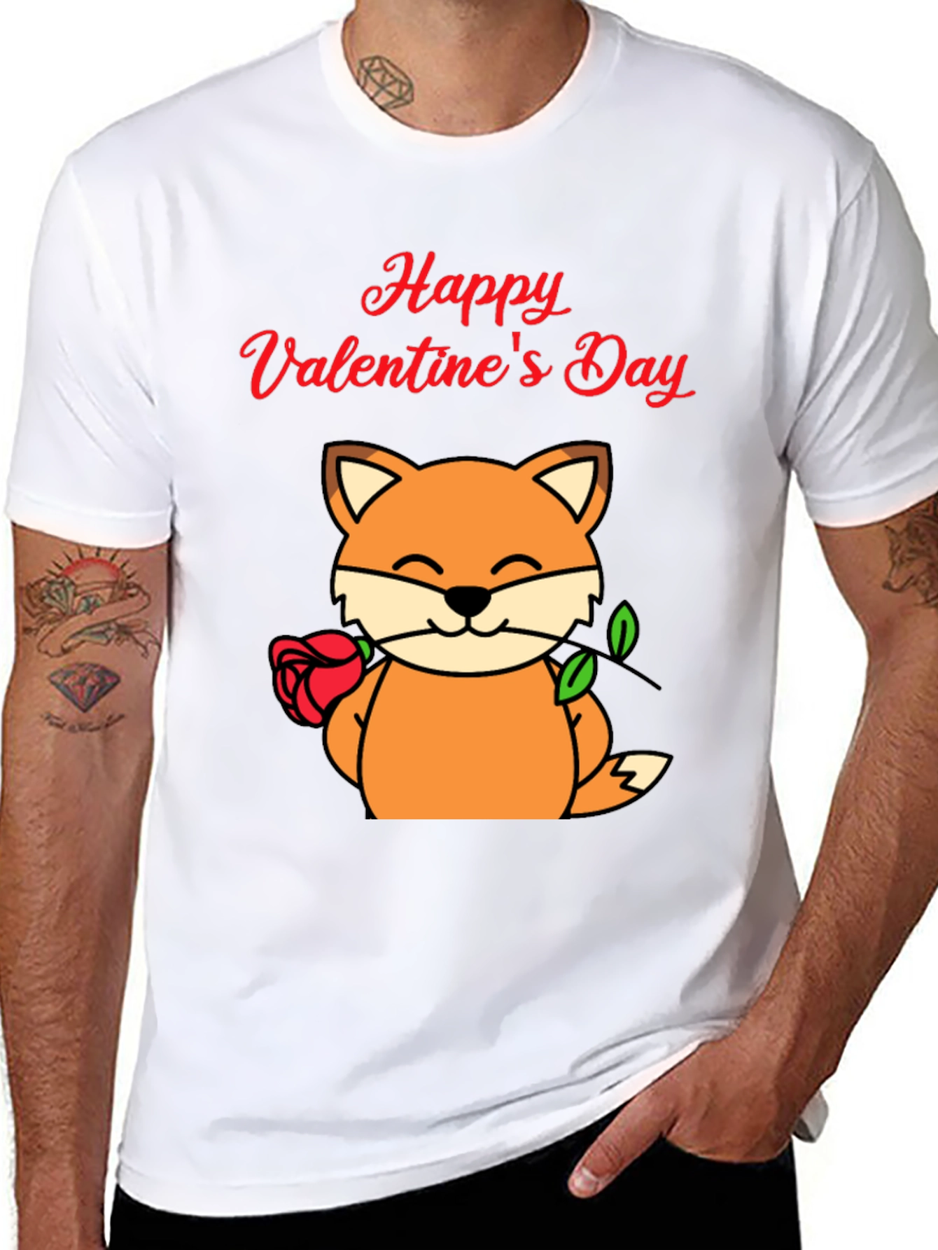 Valentines Day Fox T-Shirt - Mens Black Tee