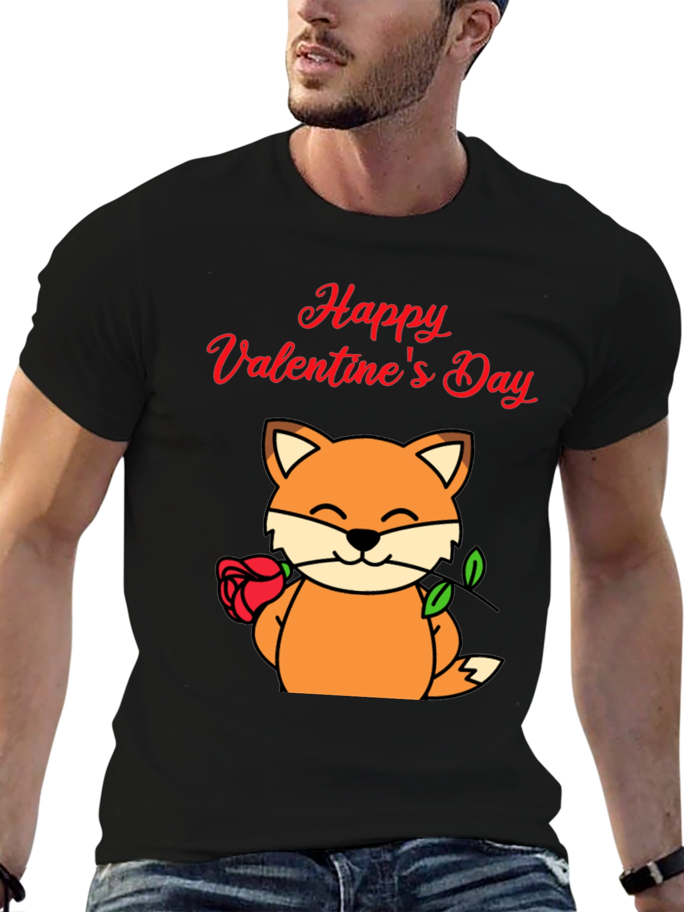 Valentines Day Fox T-Shirt - Mens Black Tee