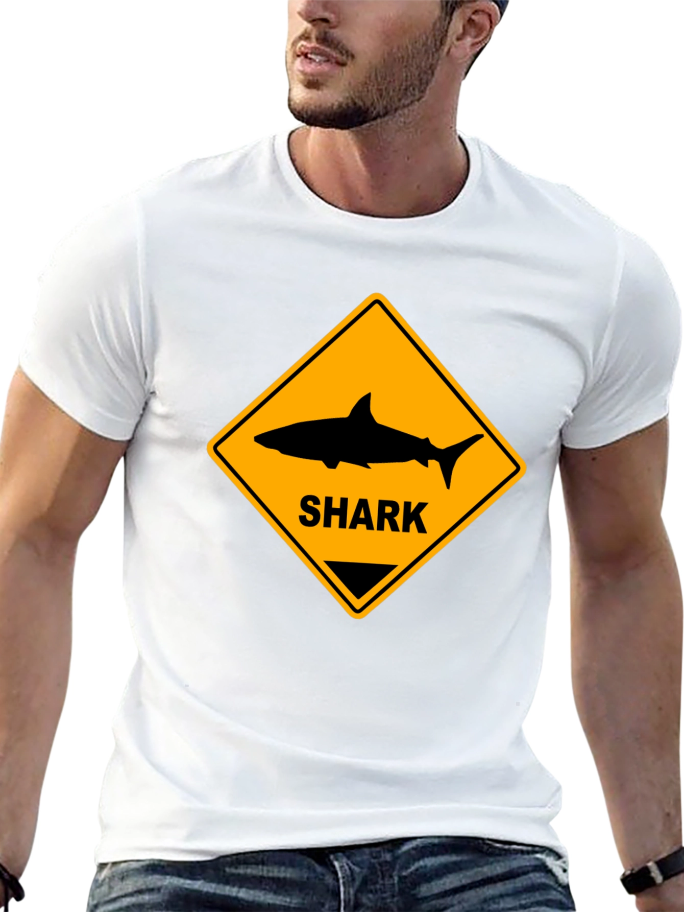 Shark Warning Sign Black T-Shirt