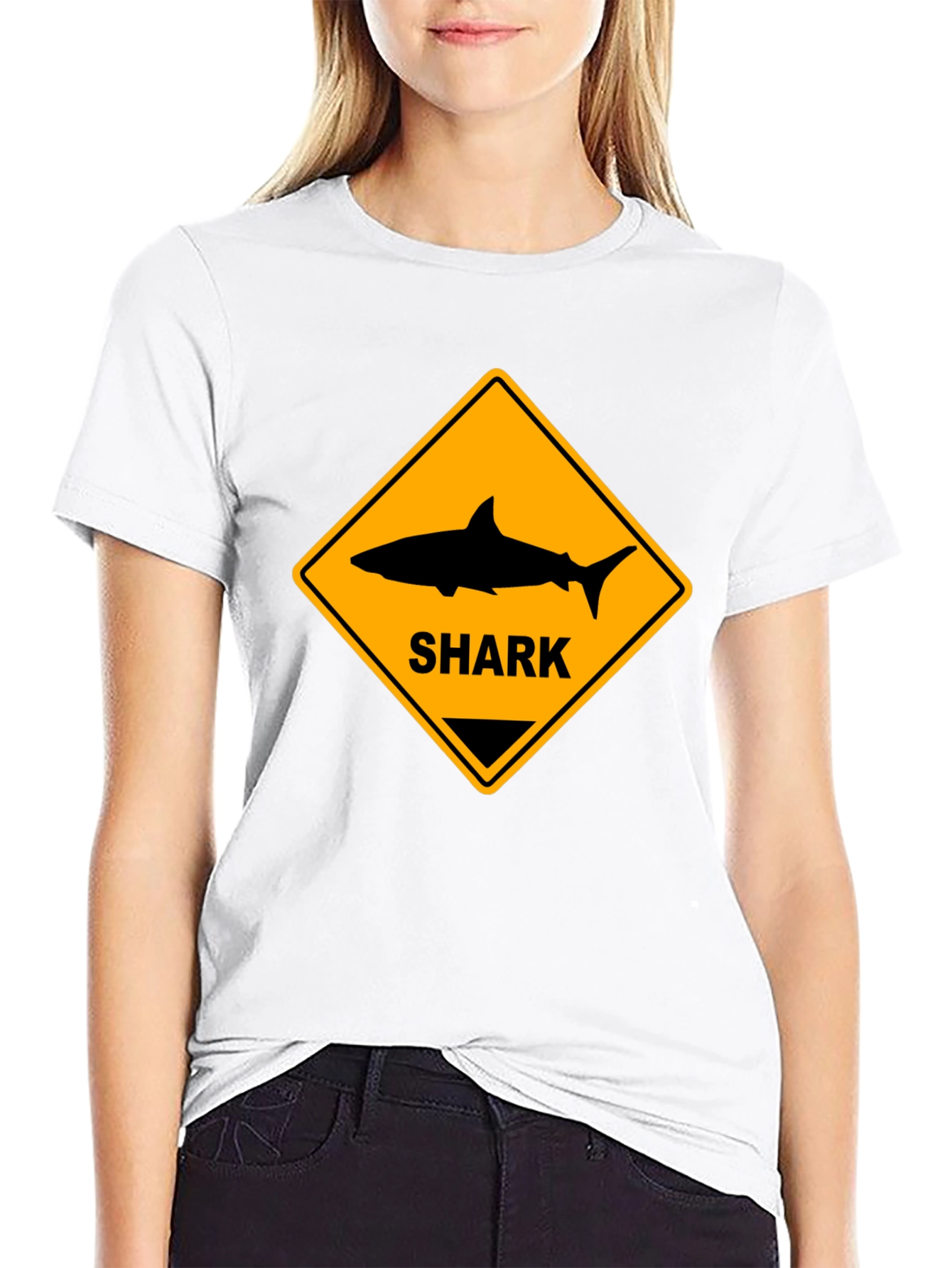 Shark Warning Sign Black T-Shirt
