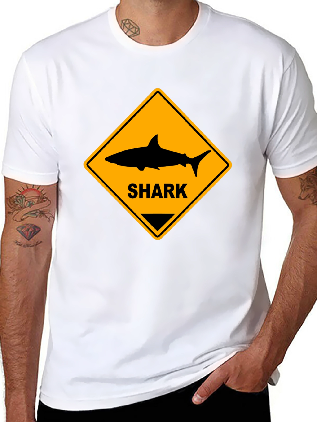 Shark Warning Sign Black T-Shirt