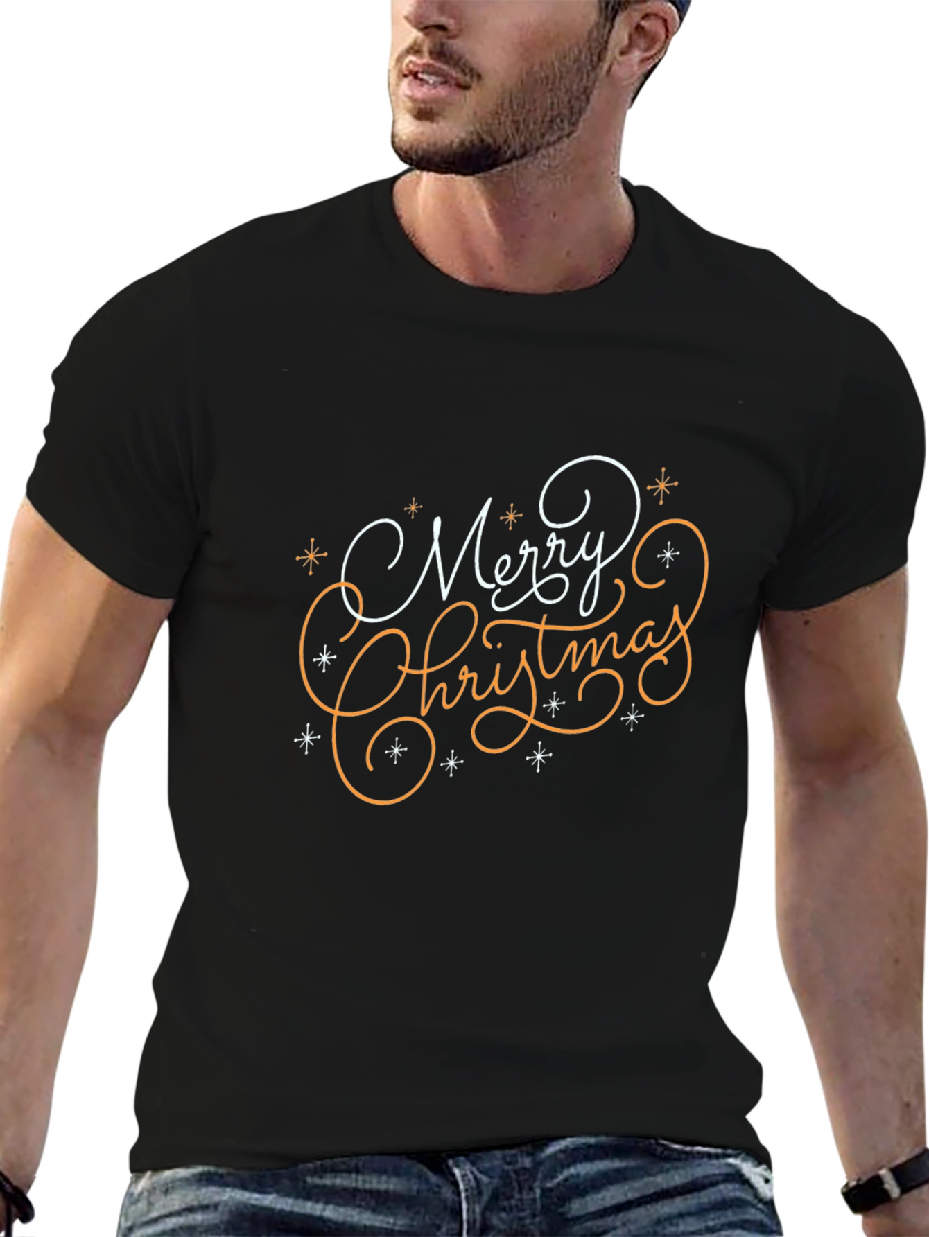 Festive Merry Christmas Graphic Black T-Shirt